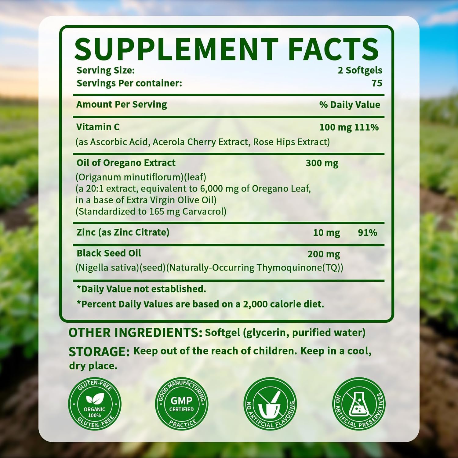 Grovenix Organic Oregano Oil Softgels packaging back view