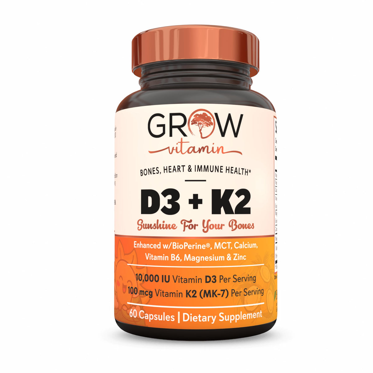 grow vitamin D3 & K2 Capsules 10,000 IU front view