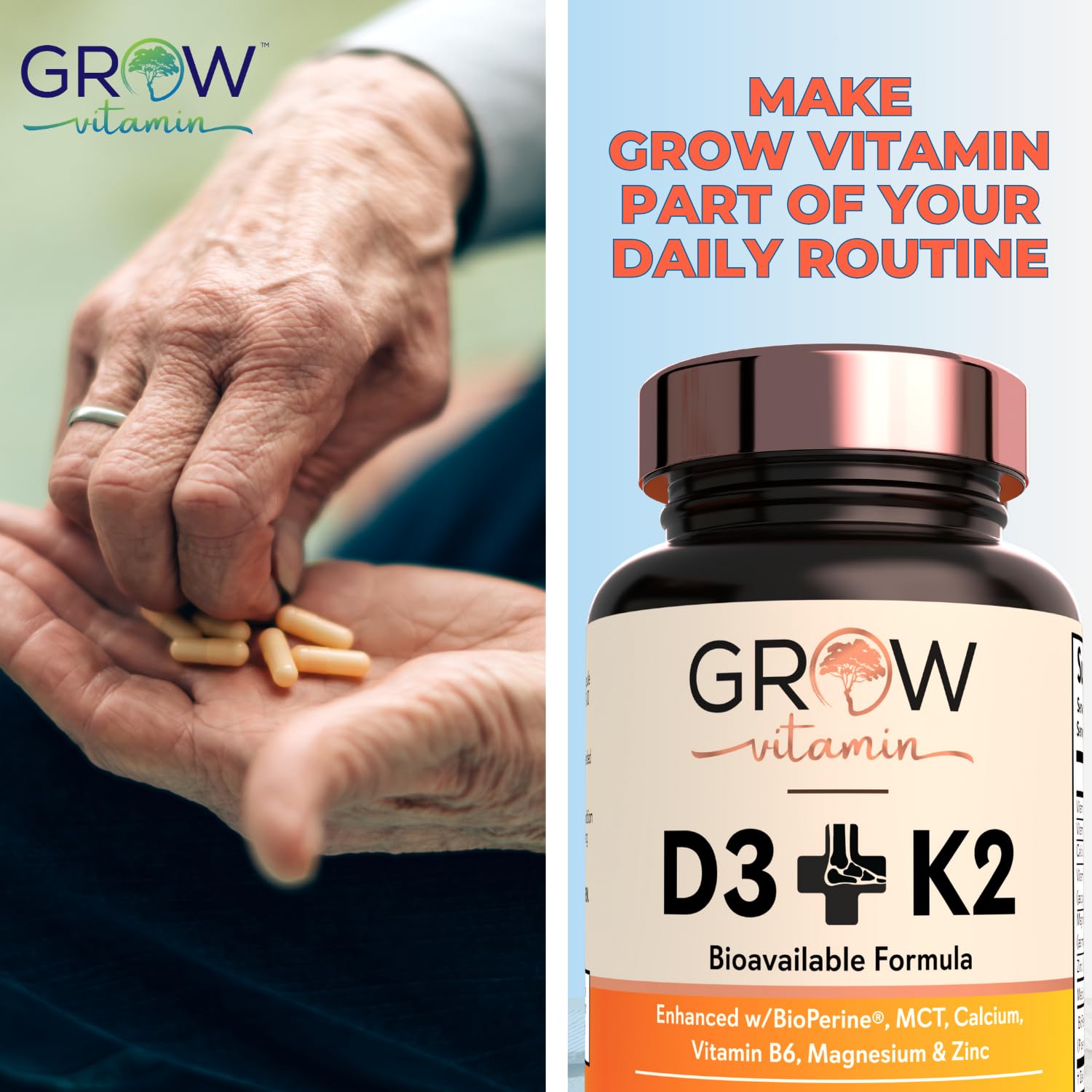 grow vitamin D3 & K2 Capsules 10,000 IU lifestyle scene