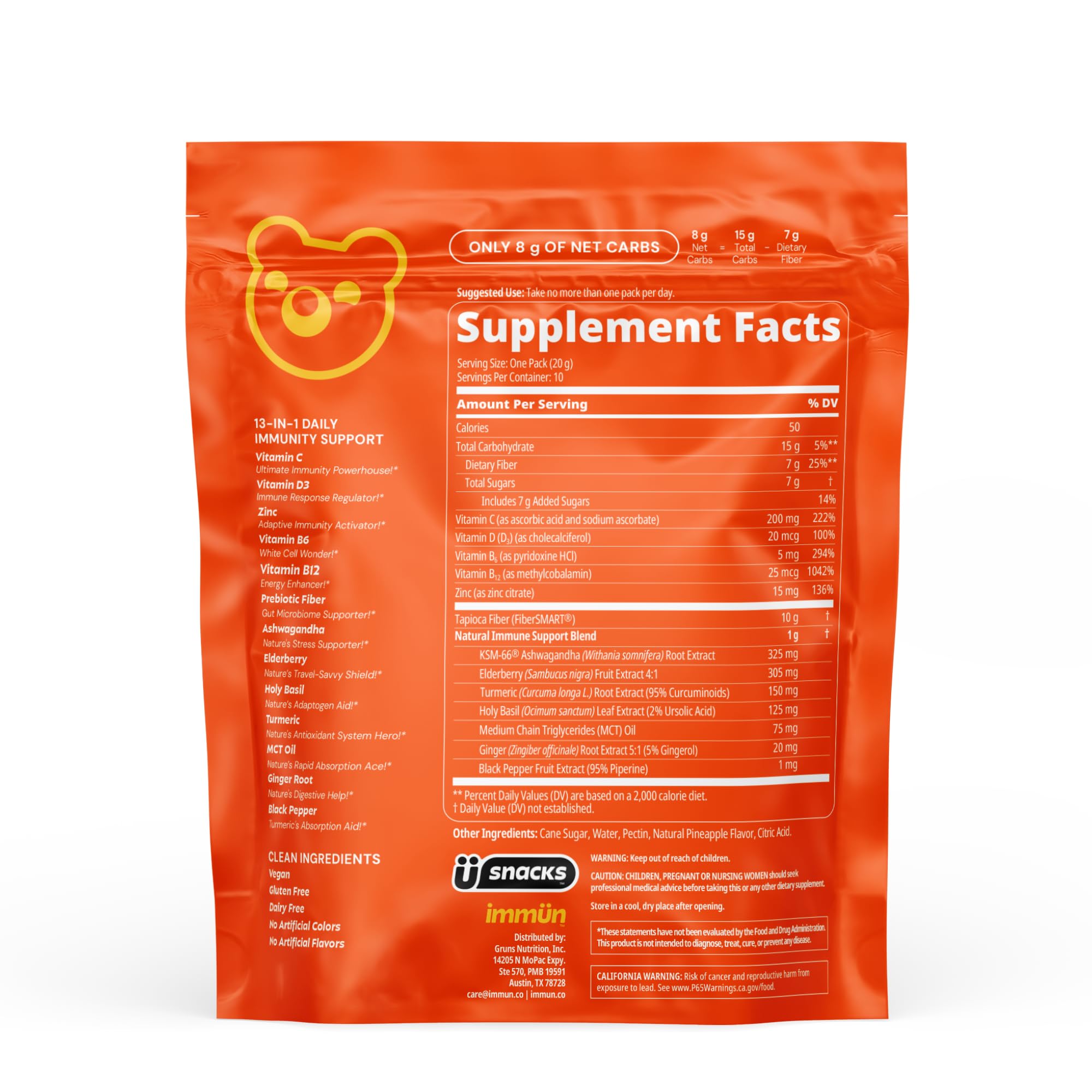 Grüns Immün Daily daily wellness Gummies 240g with a glass of water