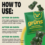 Grüns Super Greens Gummy Bears with a measuring spoon