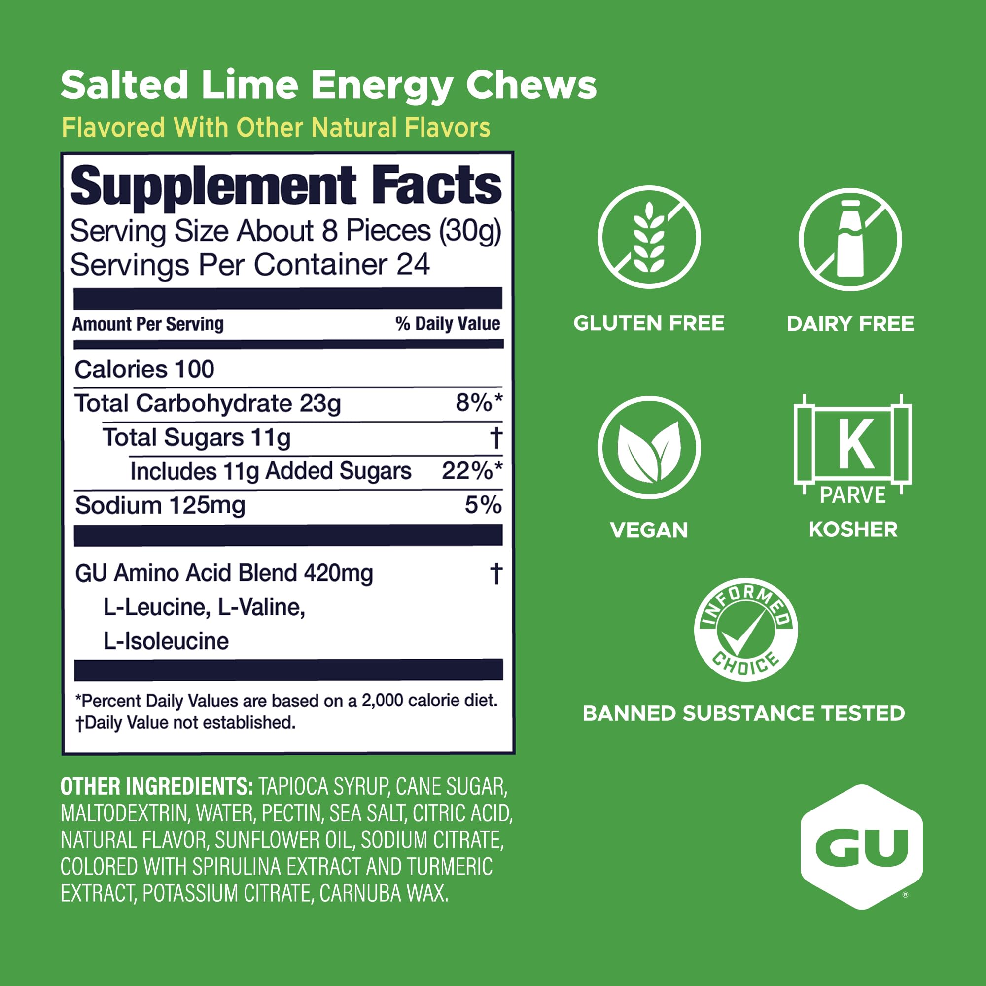 GU Energy Chews in a hand, showcasing bite-sized gummy