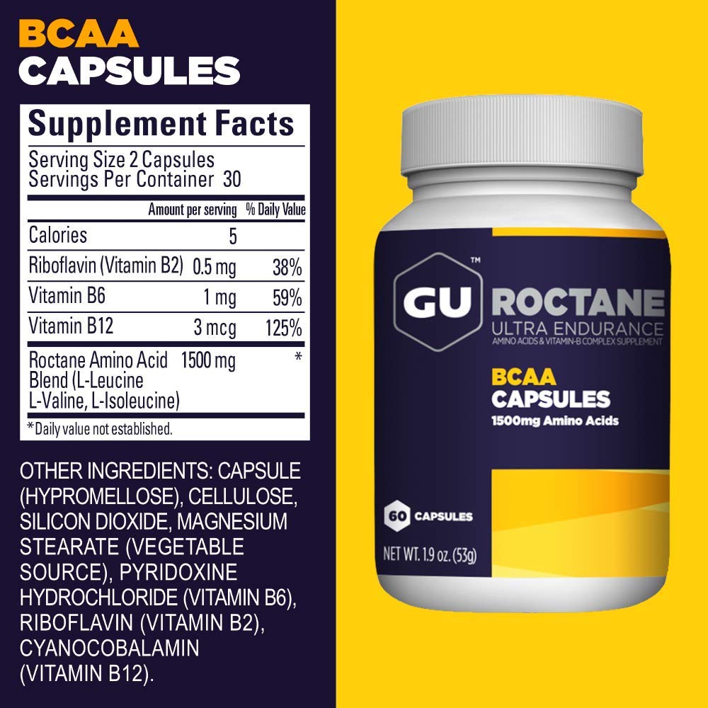 GU Energy Roctane BCAA Capsules bottle side view