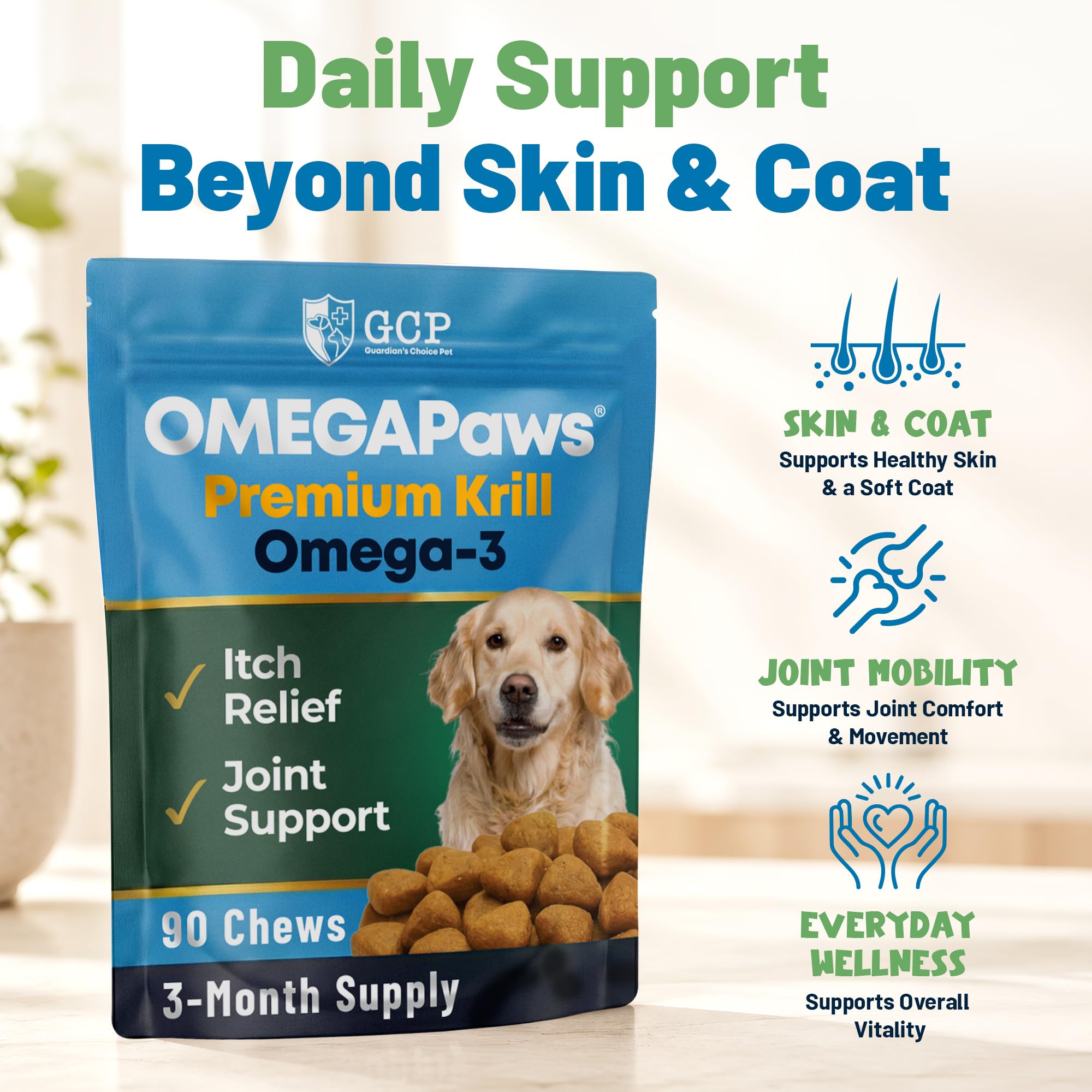 Guardian's Choice Omega-3 Soft Chews in a dog's bowl