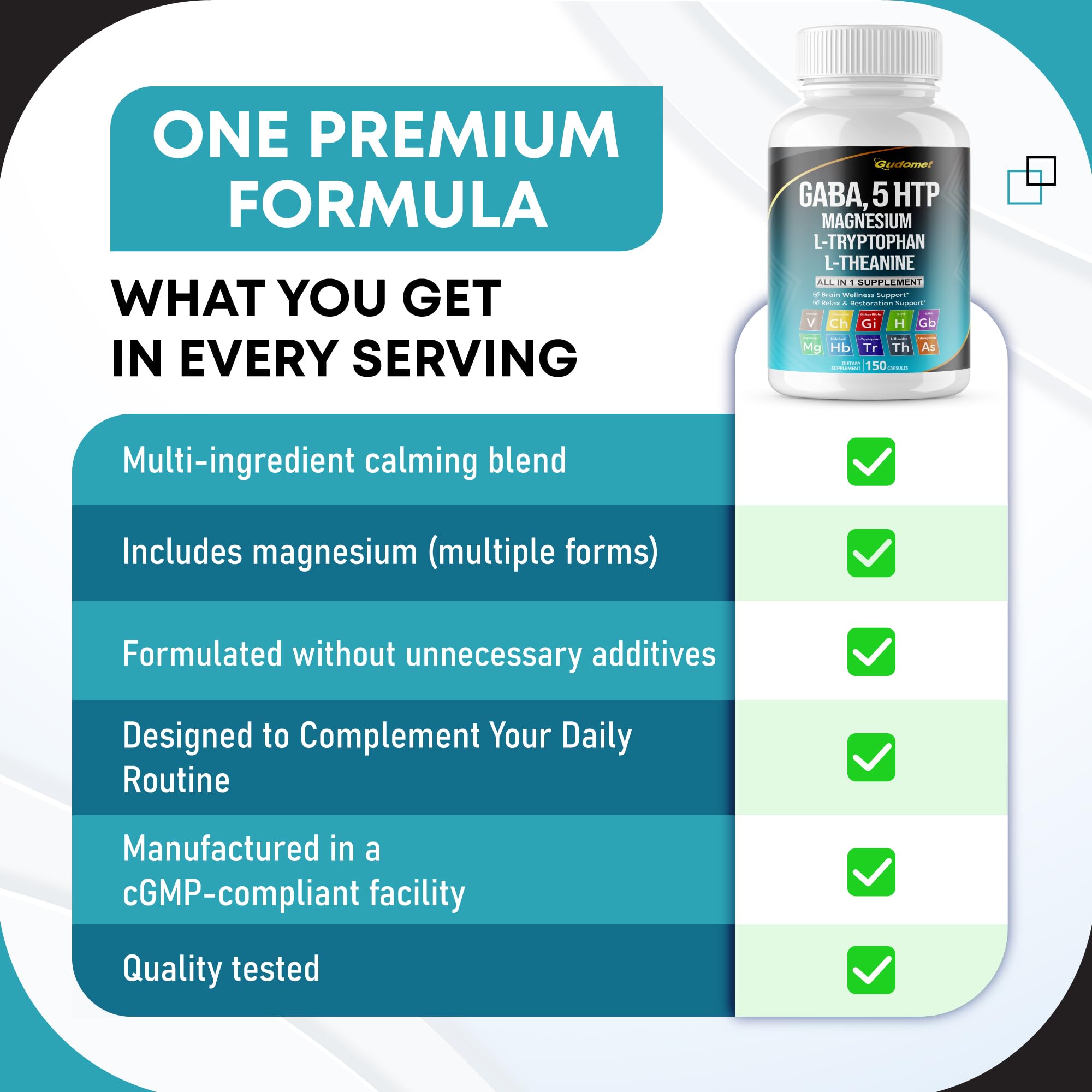 GUDOMET 5-HTP Ultra-Strength Supplement capsules on a table