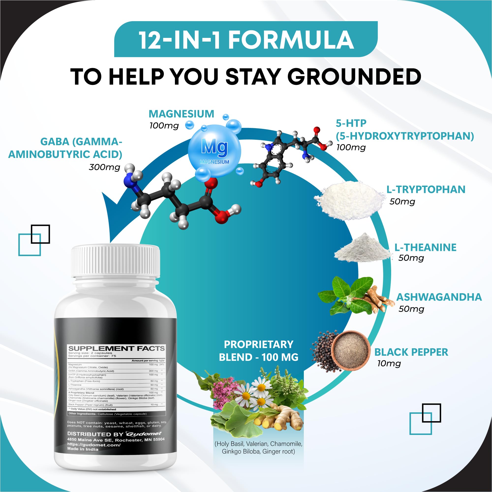 GUDOMET 5-HTP Ultra-Strength Supplement ingredients list