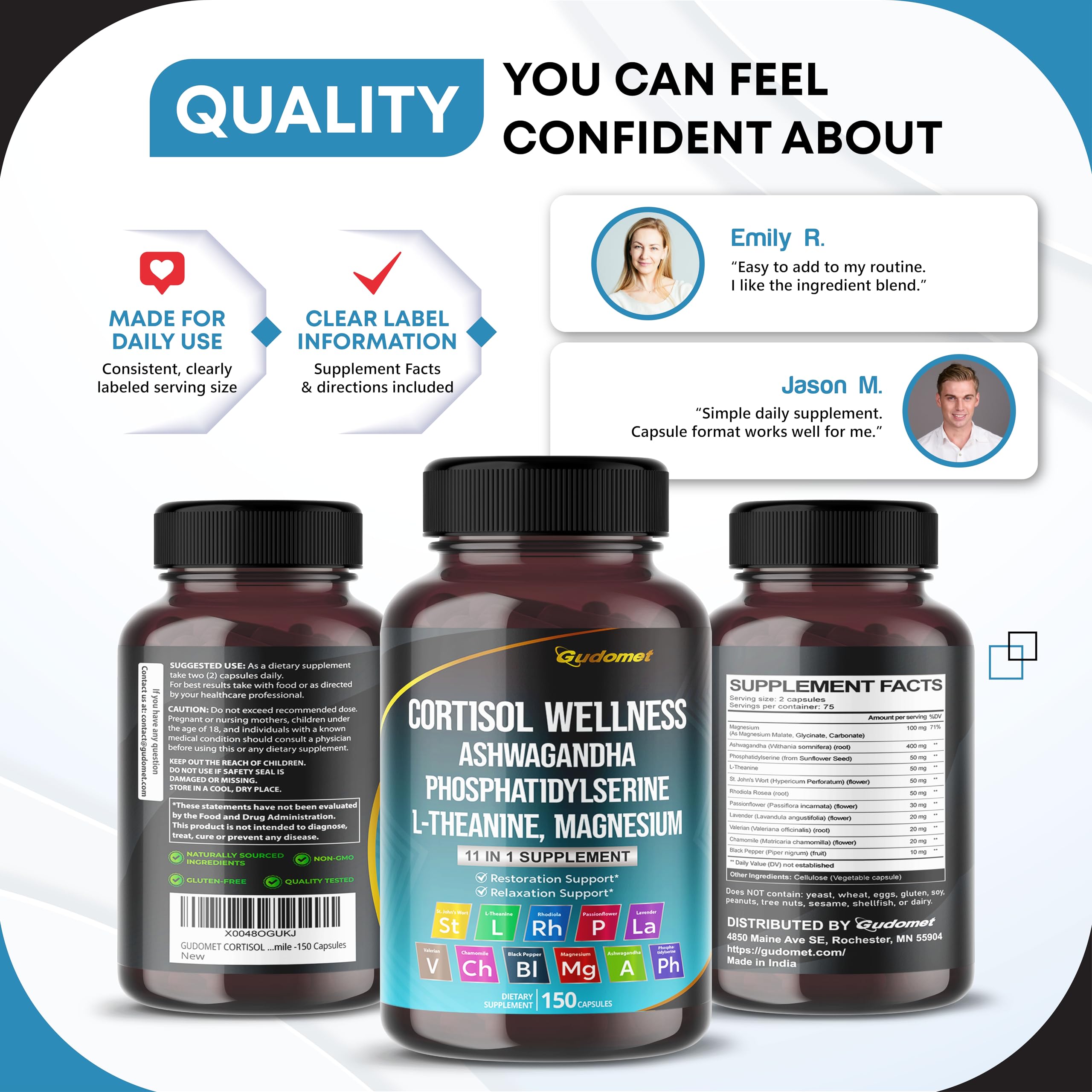GUDOMET Ashwagandha Ultra-Strength Supplement packaging details
