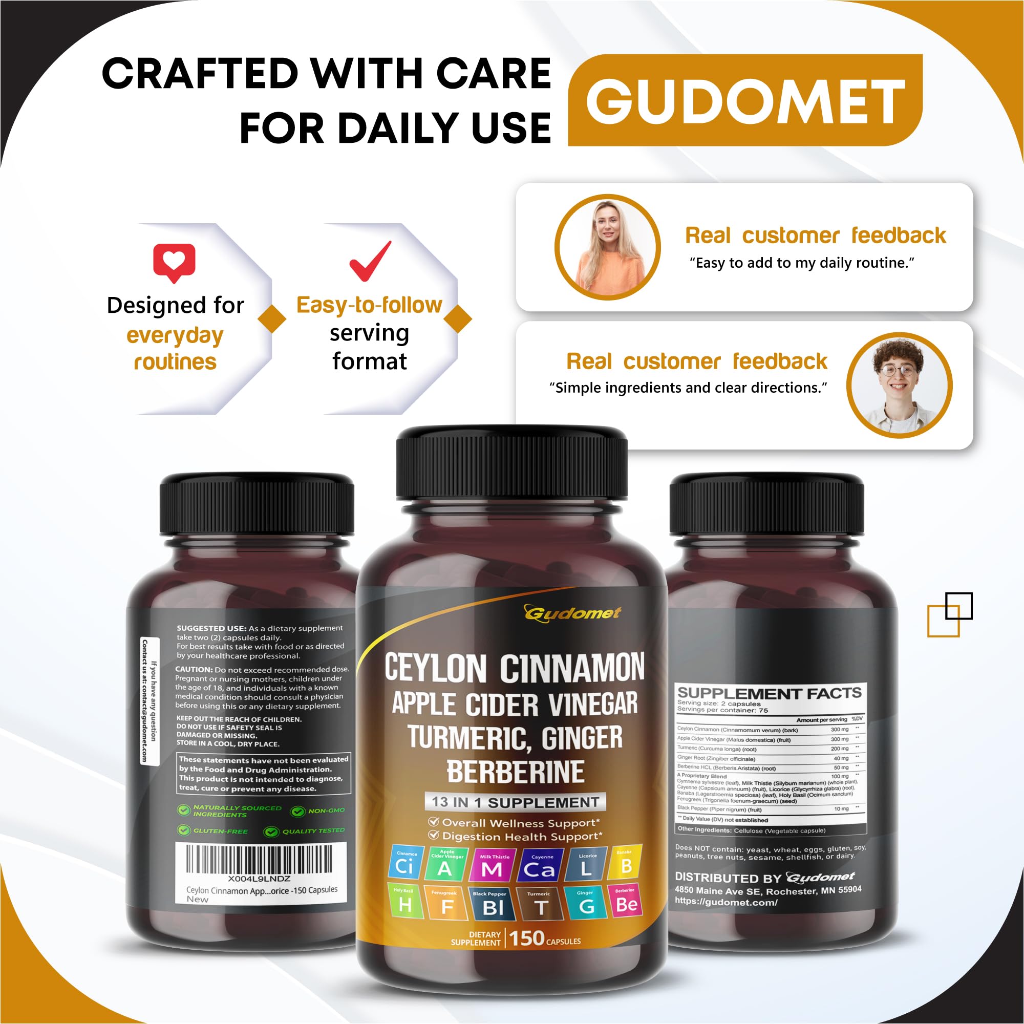 GUDOMET Cinnamon Supplement bottle with open cap