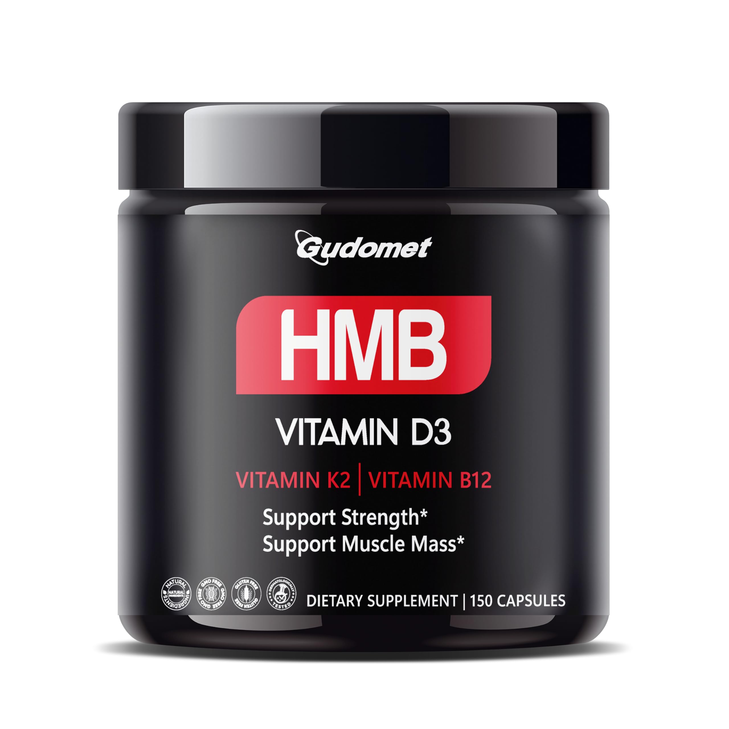 GUDOMET HMB Supplement bottle front view with 150 capsules