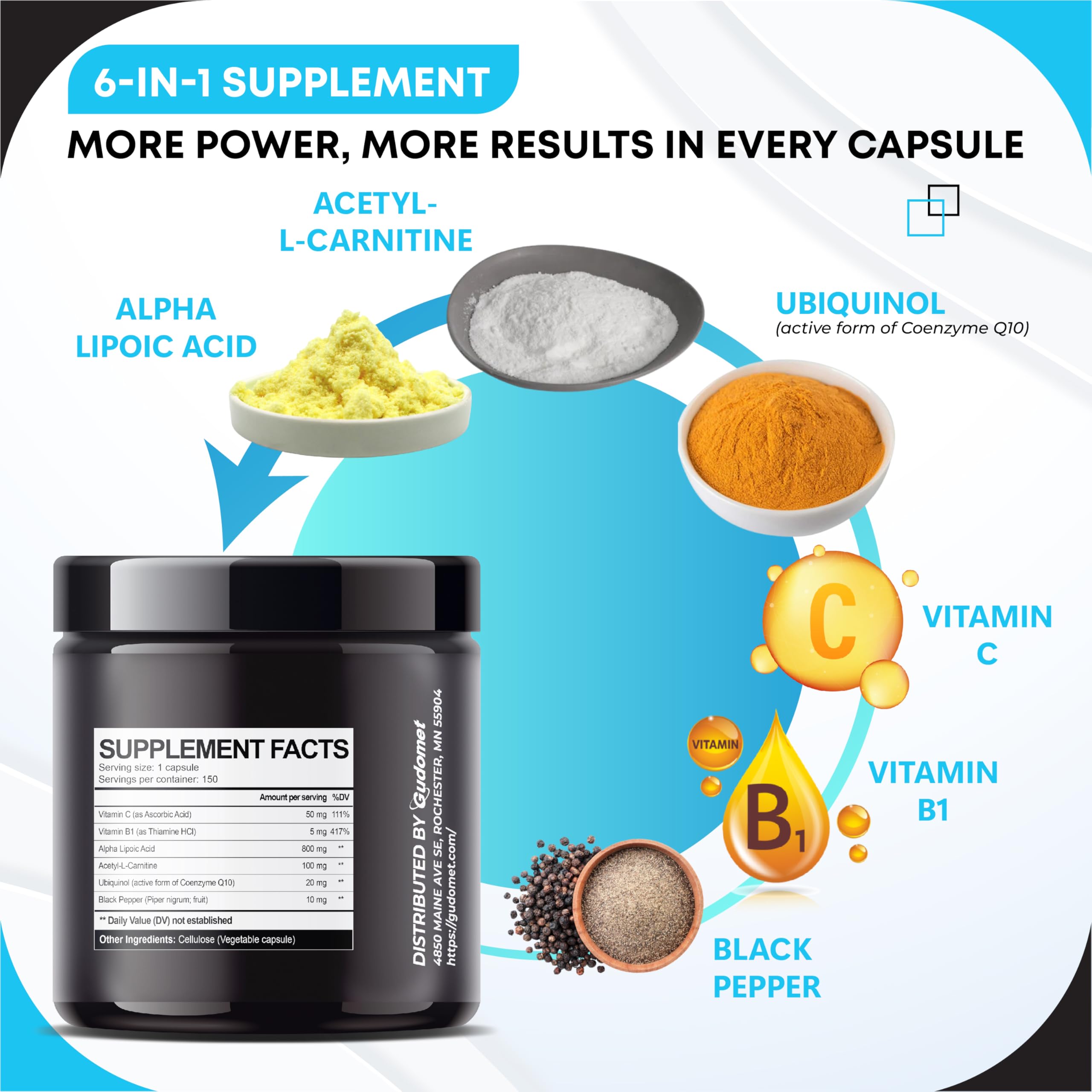 GUDOMET Ultra Alpha Lipoic Acid 150 Capsules on a table