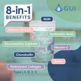GUI collagen powder mixed in a glass of water