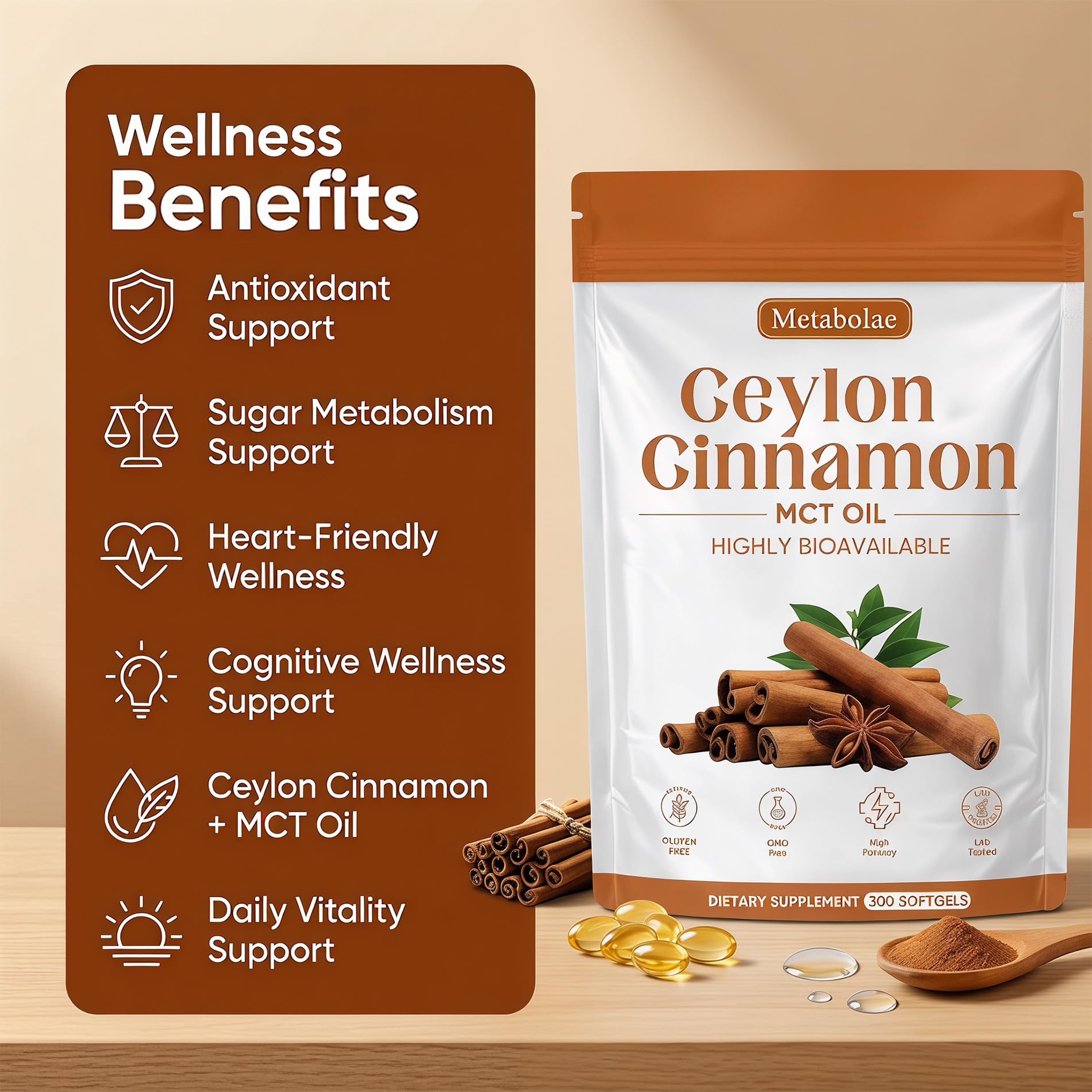 guluxly Ceylon Cinnamon Softgels with MCT oil close-up