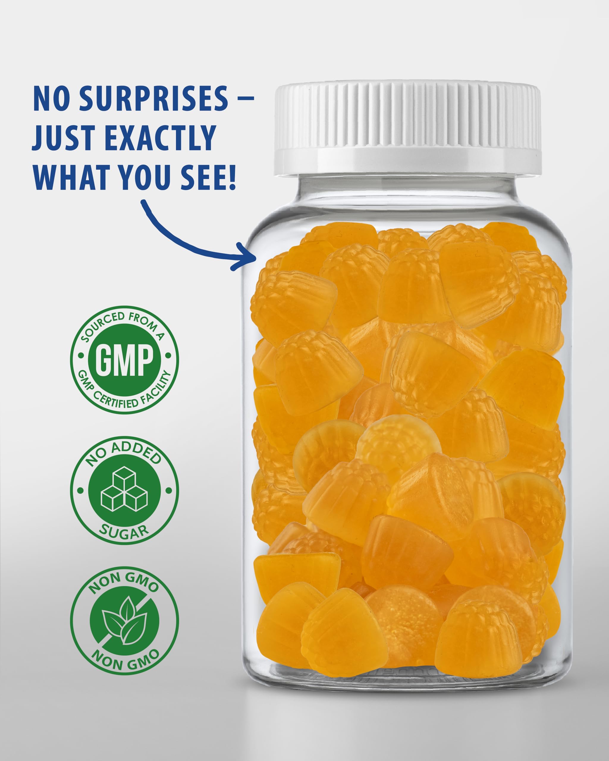 Gummies in hand showing size and texture