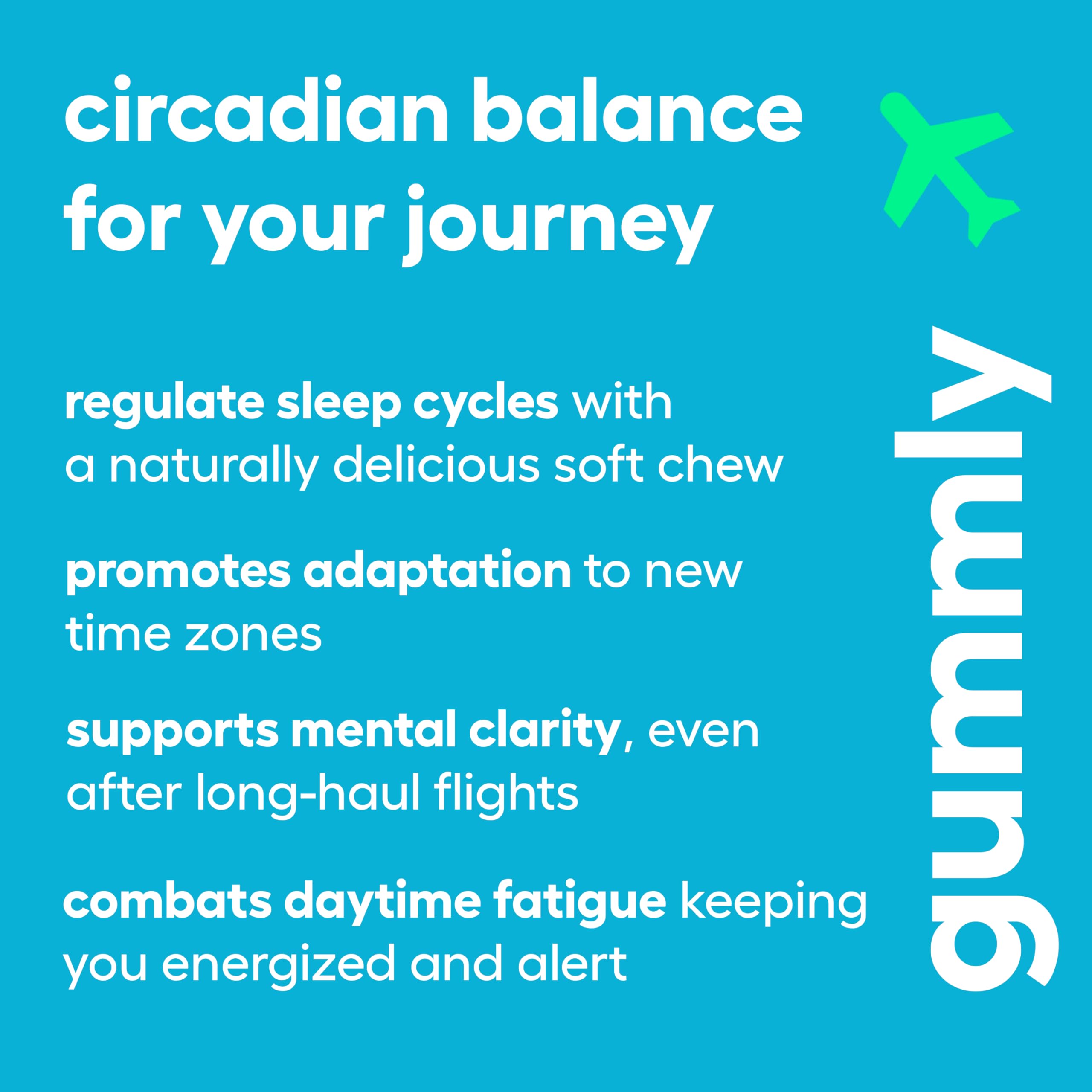 Gummly Jet Lag Gummies displayed with tropical fruits