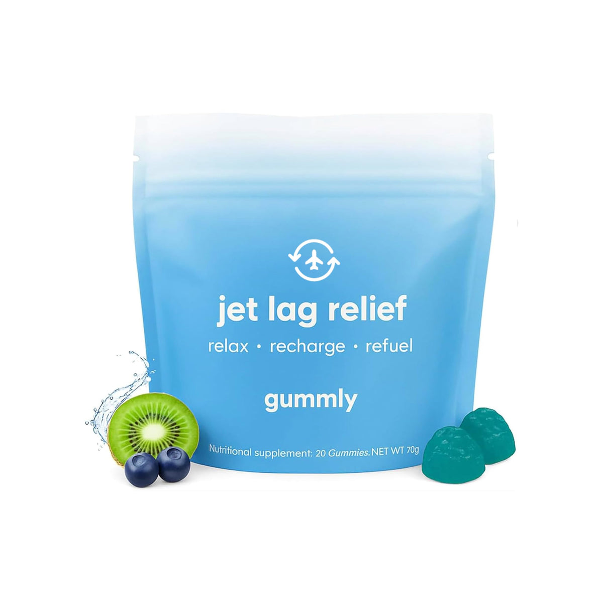Gummly Jet Lag Gummies front view with passion fruit flavour