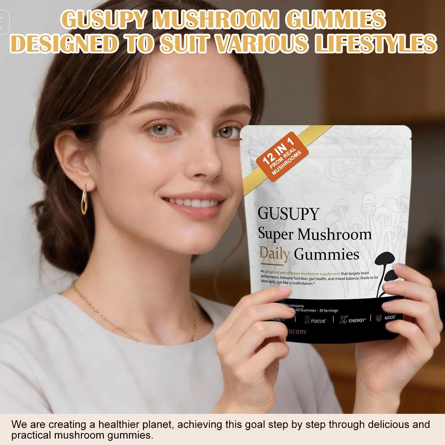 GUSUPY Mushroom Gummies nutrition information on packaging