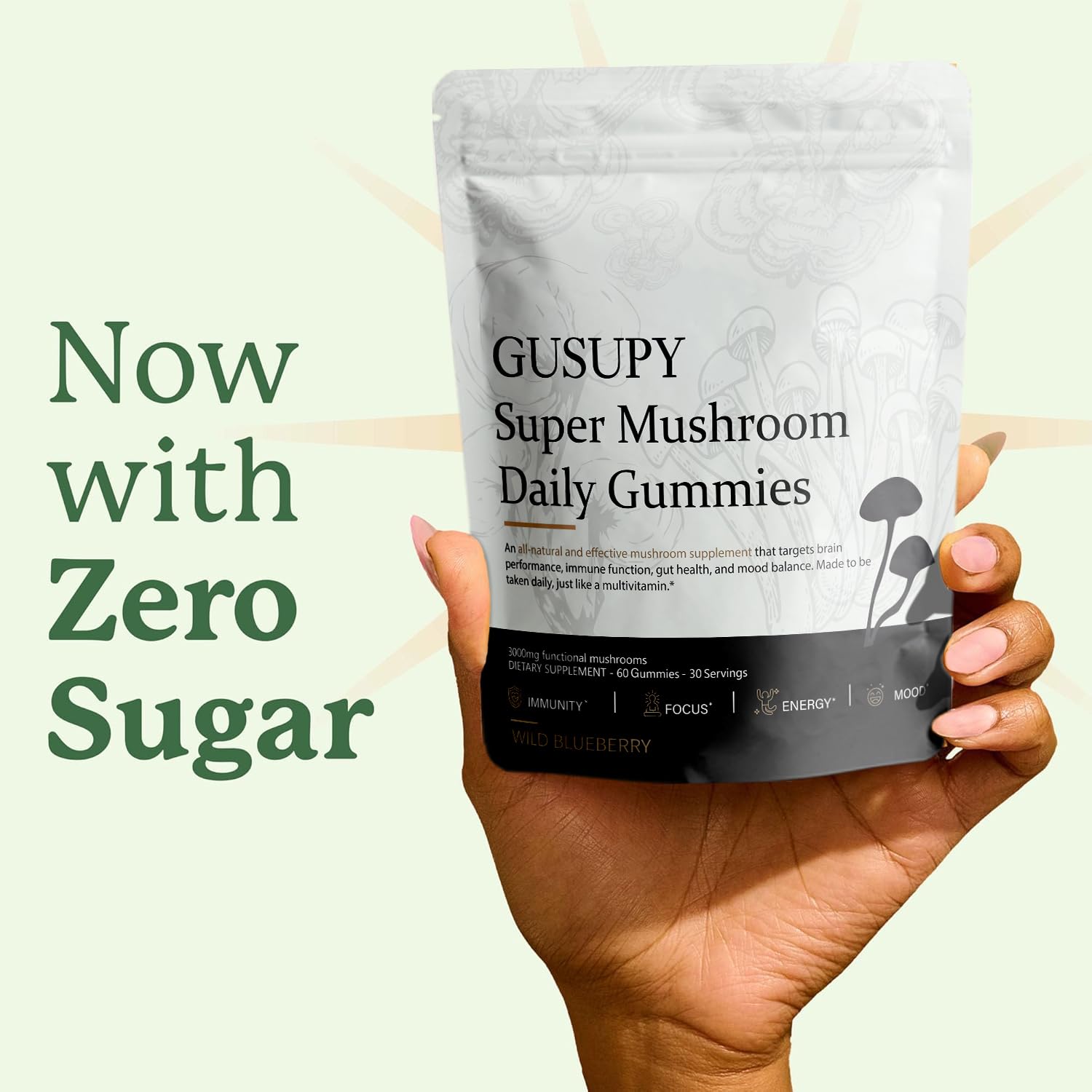 GUSUPY Mushroom Gummies nutritional information on the back of the pouch