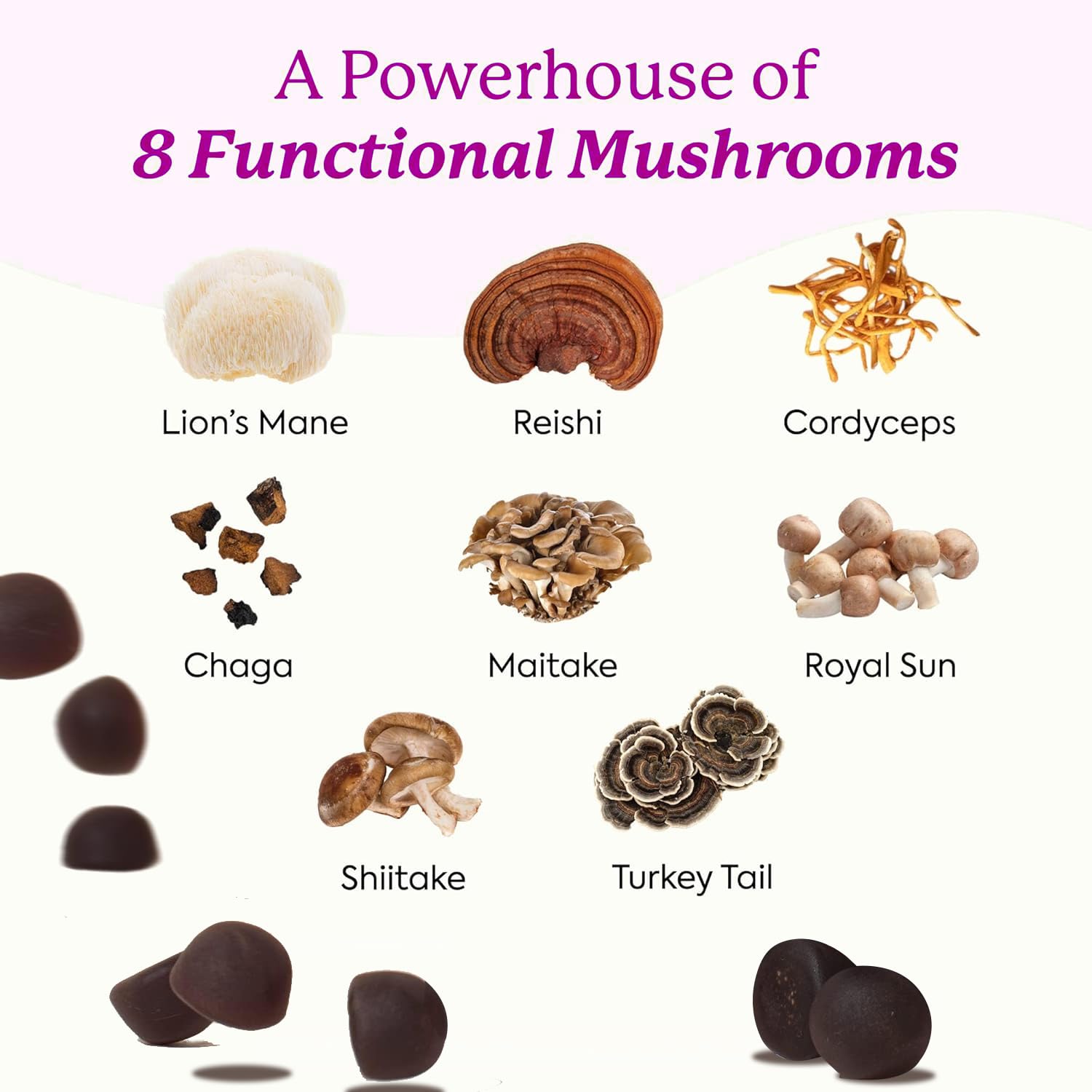 GUSUPY Mushroom Gummies resealable pouch with 30 servings