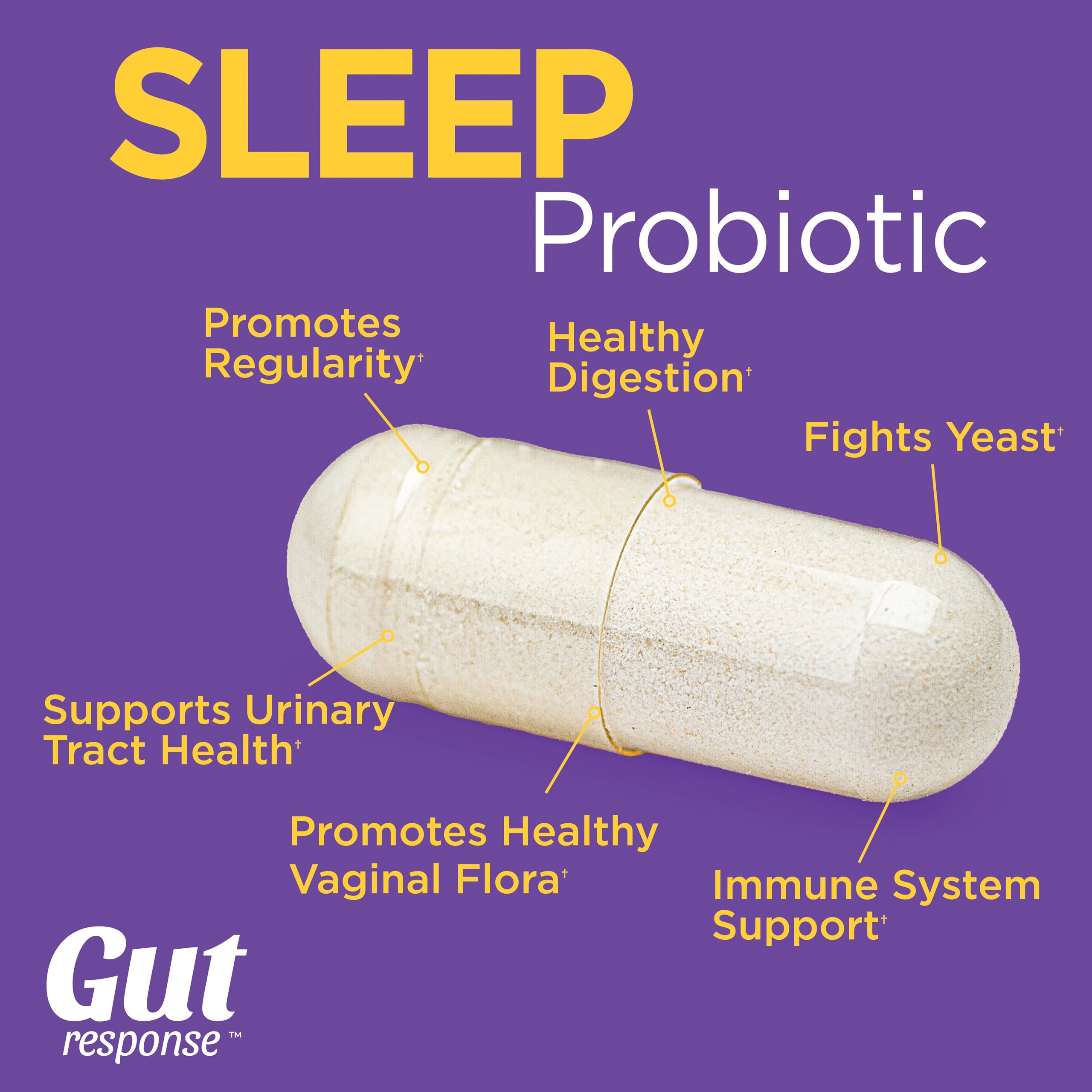 Gut Response Sleep Probiotic caplet with measuring spoon