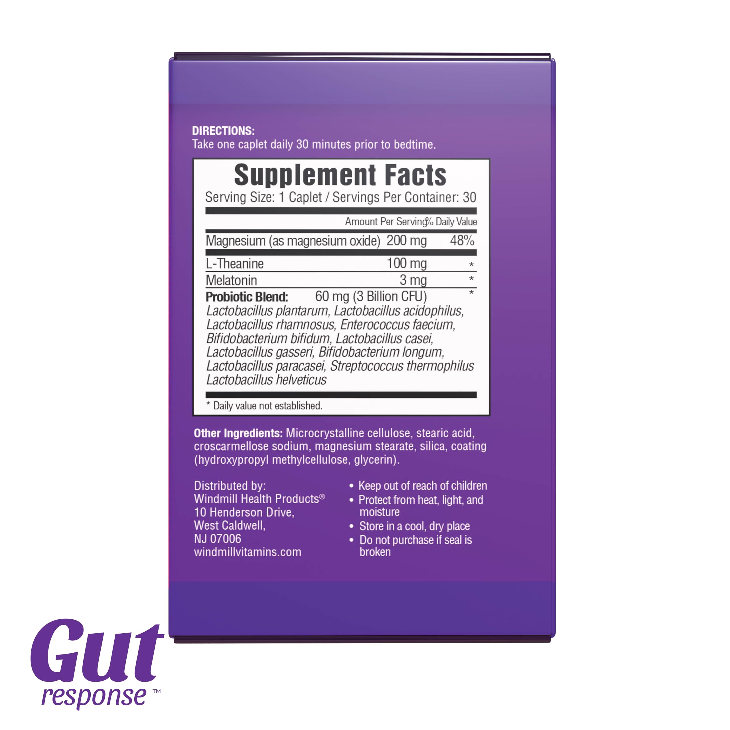 Gut Response Sleep Probiotic packaging with ingredients list
