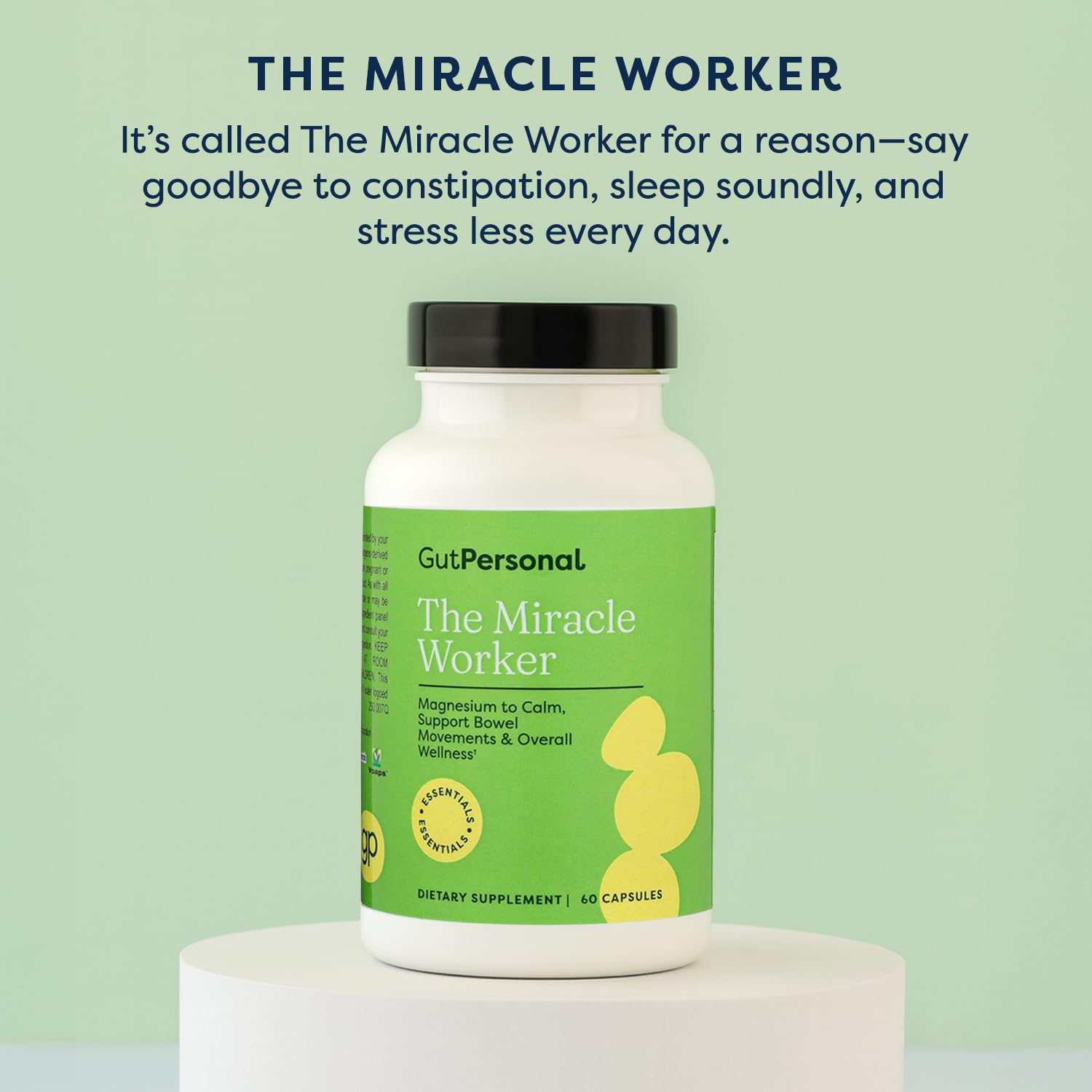 GutPersonal Miracle Worker Magnesium Supplement on a wooden table