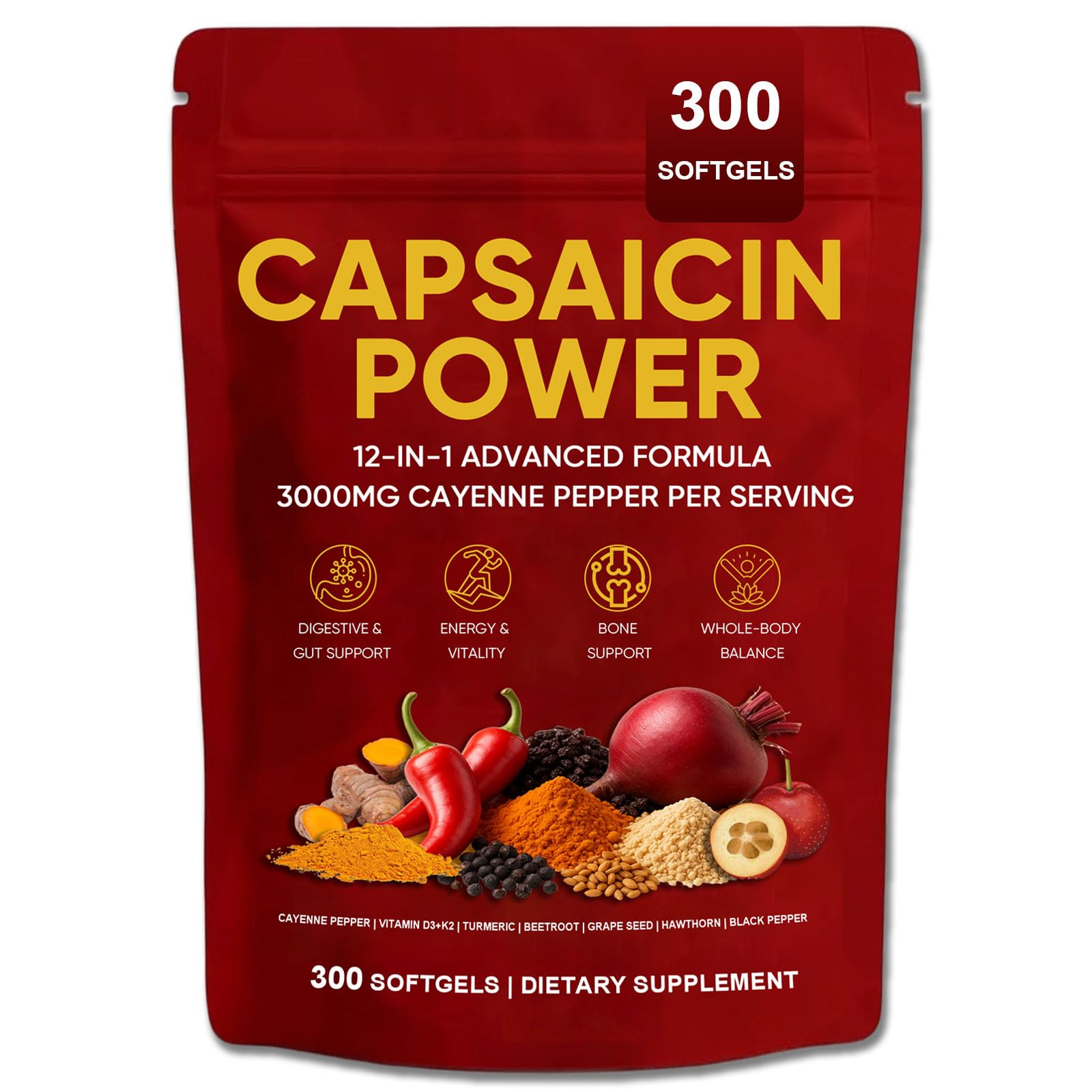 GXSAE Cayenne Pepper Capsules 300 softgels front view