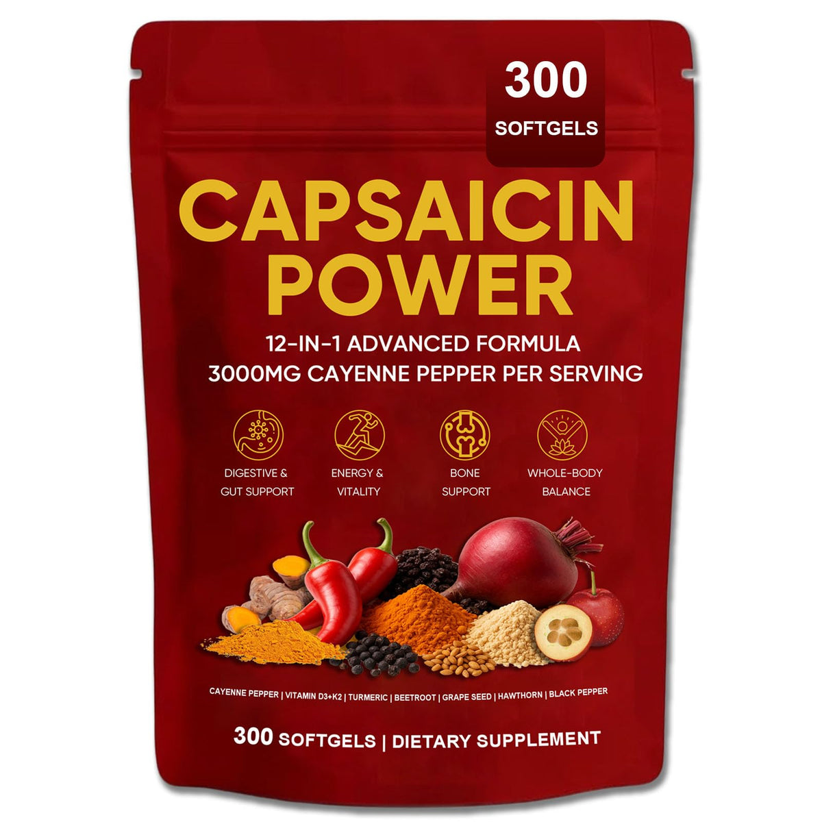 GXSAE Cayenne Pepper Capsules 300 softgels front view