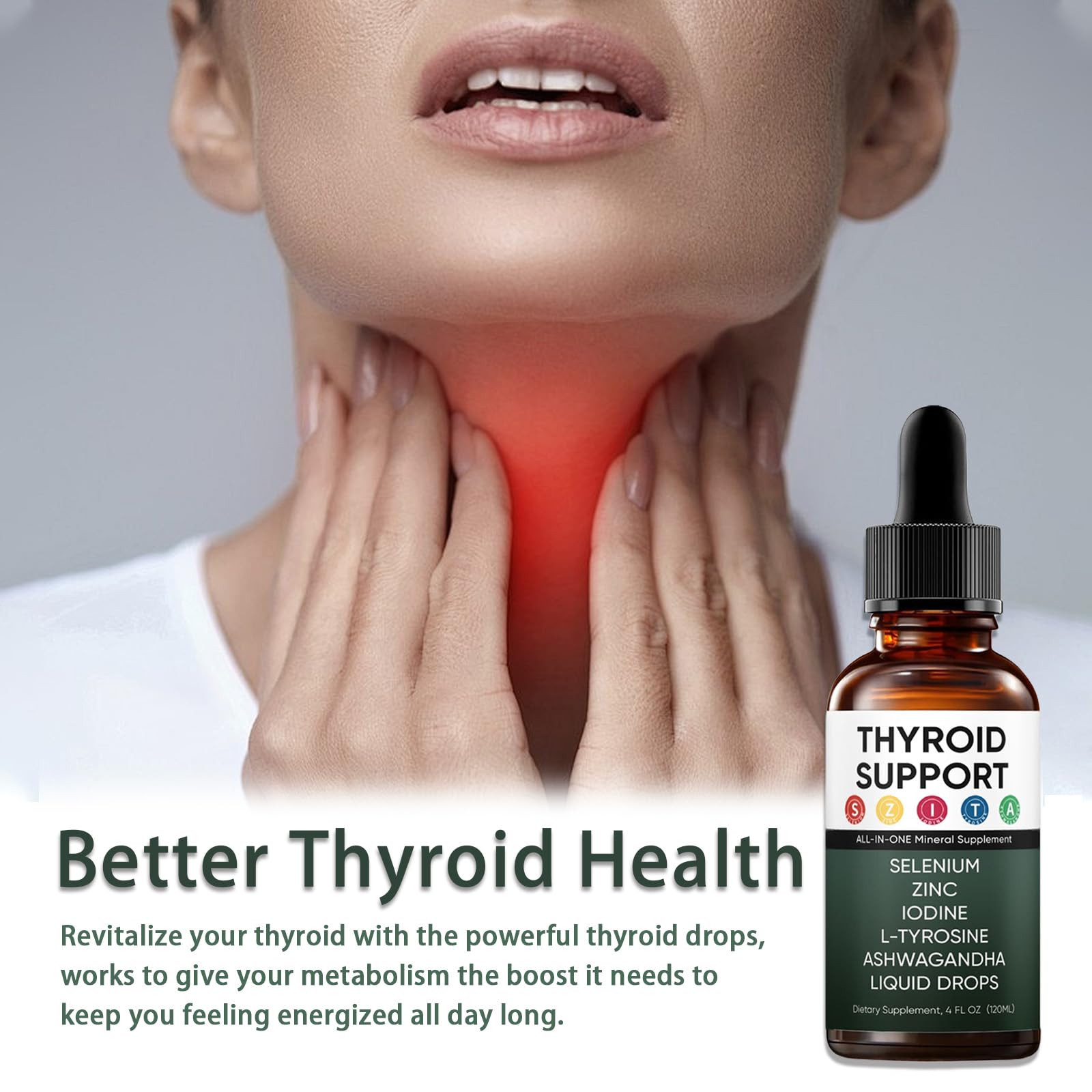 GXSAE Thyroid Extract Drops 30ml lifestyle scene with glass of water