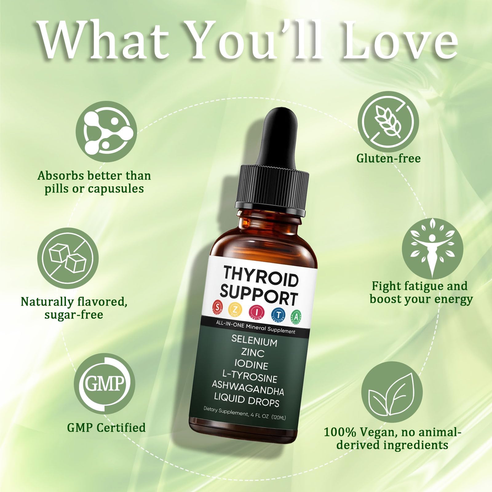 GXSAE Thyroid Extract Drops 30ml on a kitchen counter