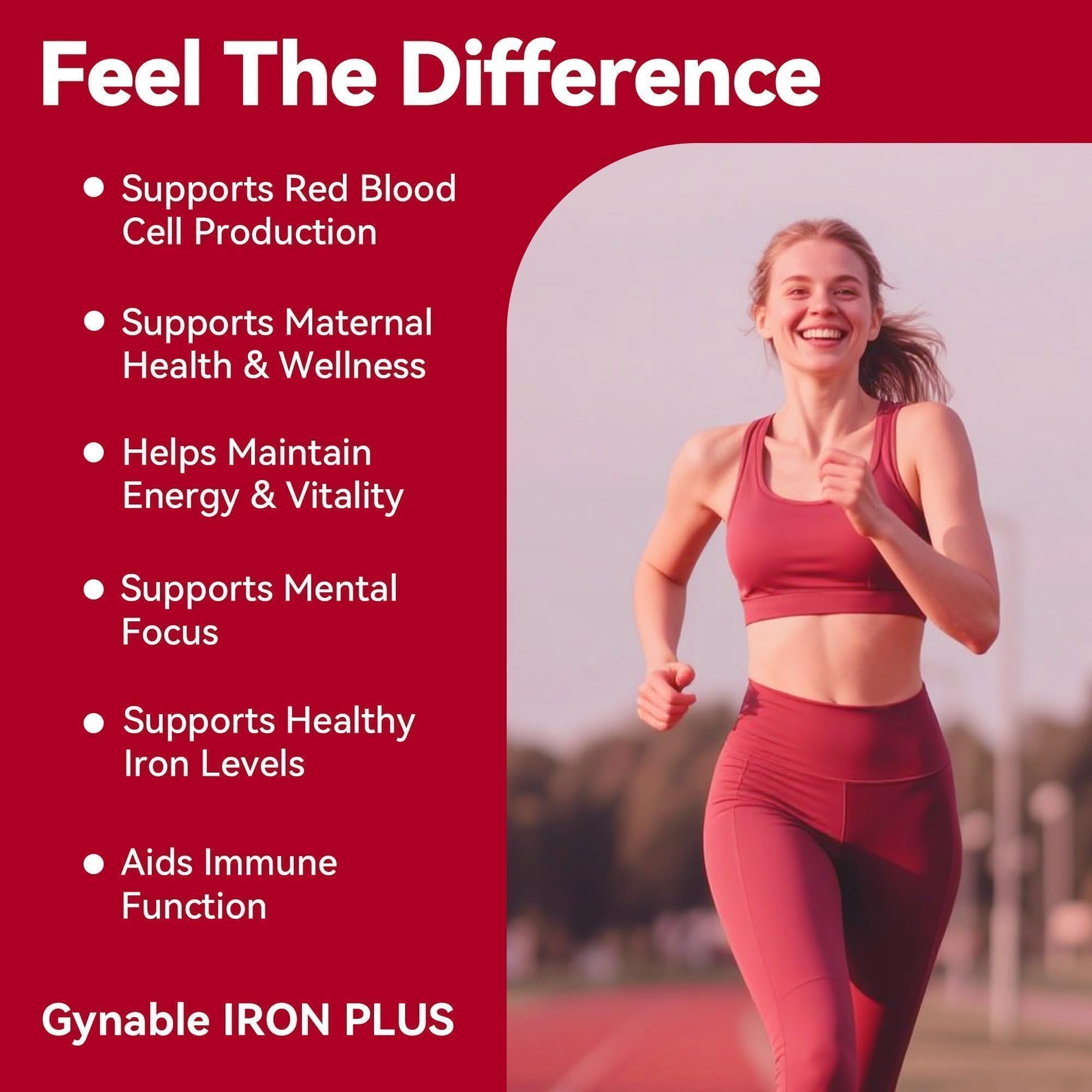 Gynable Iron Plus 18mg supplement with ingredients list