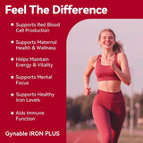 Gynable Iron Plus 18mg supplement with ingredients list