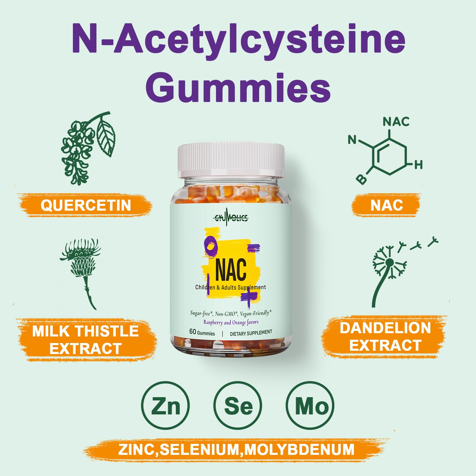 Gyumolics NAC Gummies 8-in-1 Formula back view with ingredient list