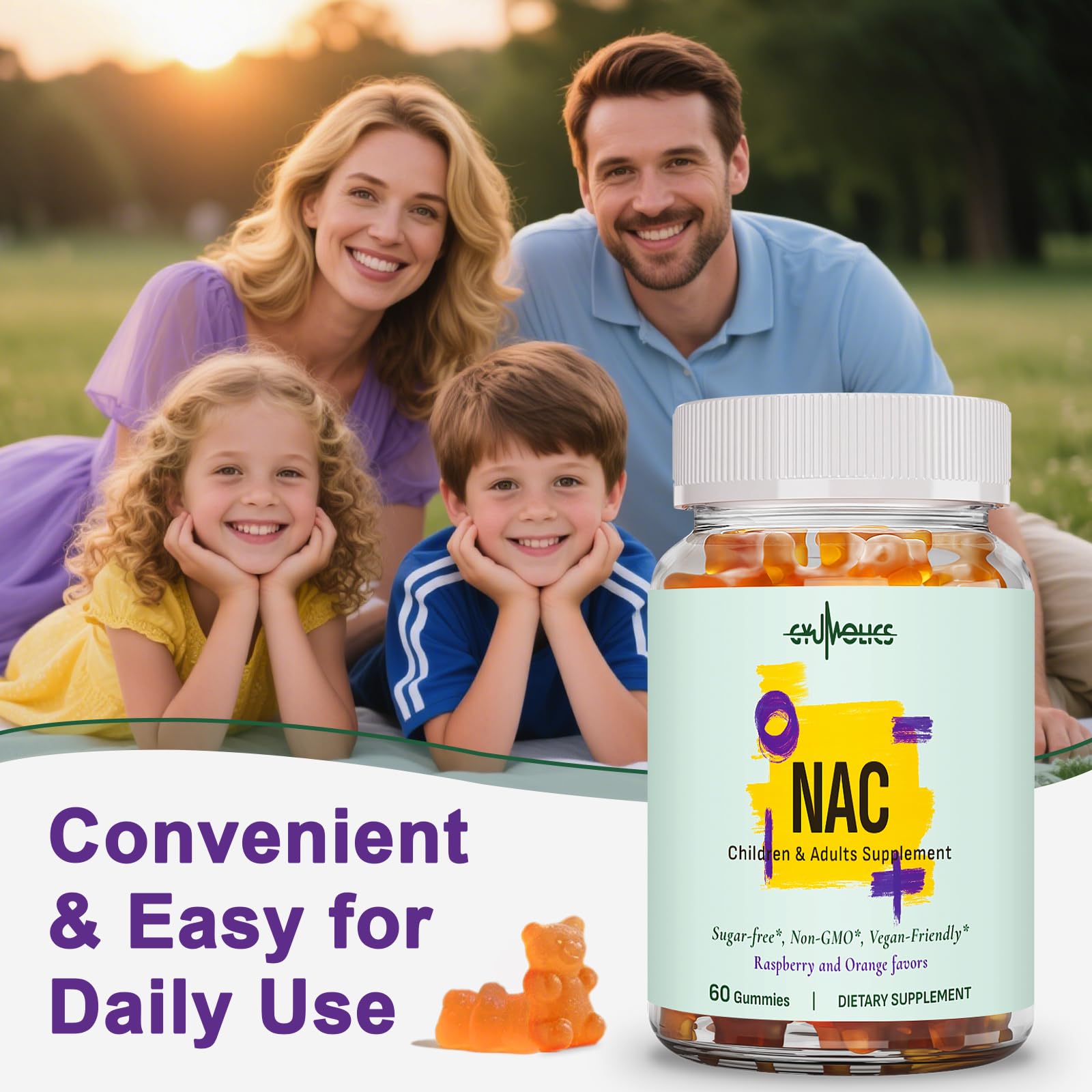 Gyumolics NAC Gummies family enjoying gummies together