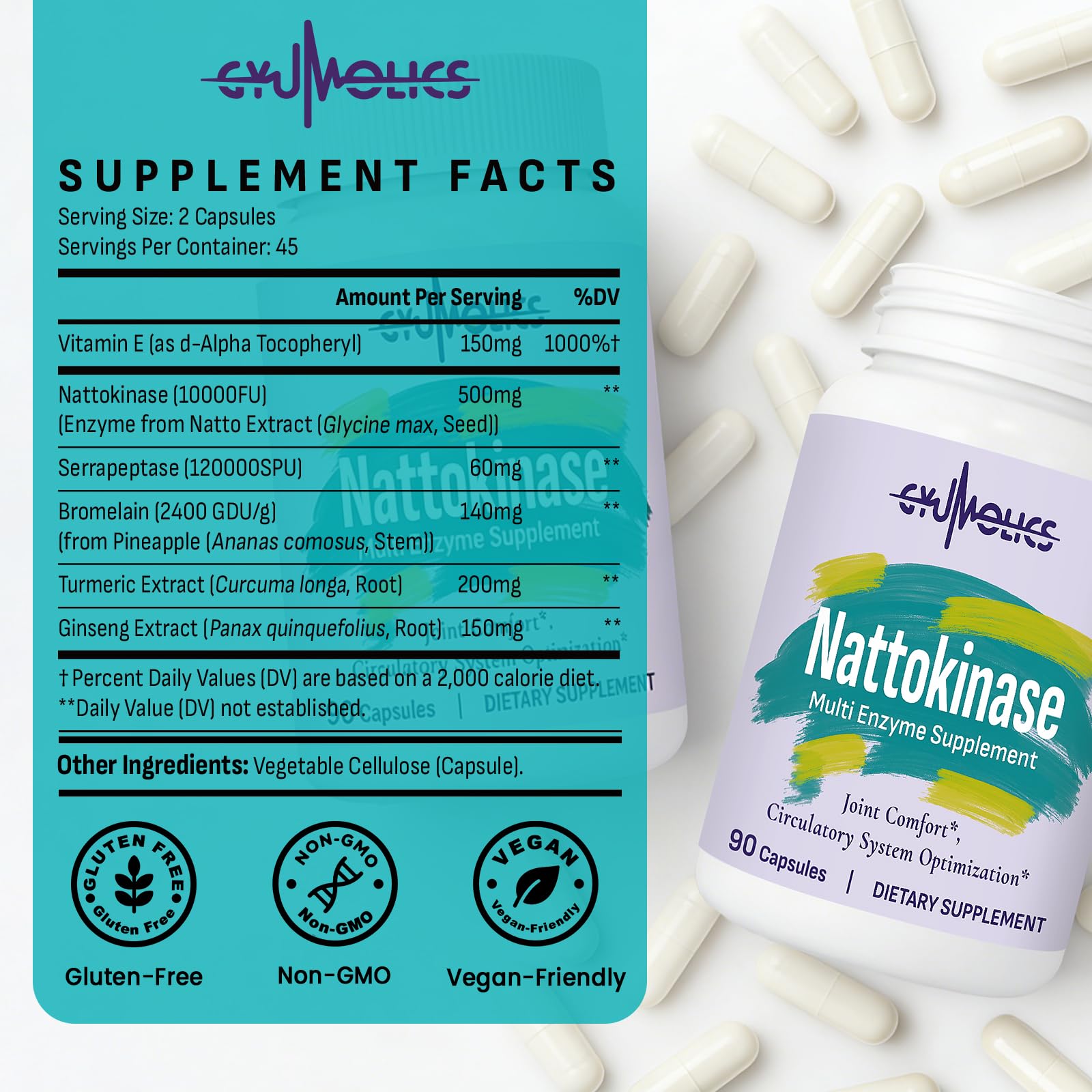 Gyumolics Nattokinase Supplement with a measuring spoon for dosage