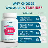 Gyumolics Taurine Supplement 2000mg vegetarian capsules on a wooden table