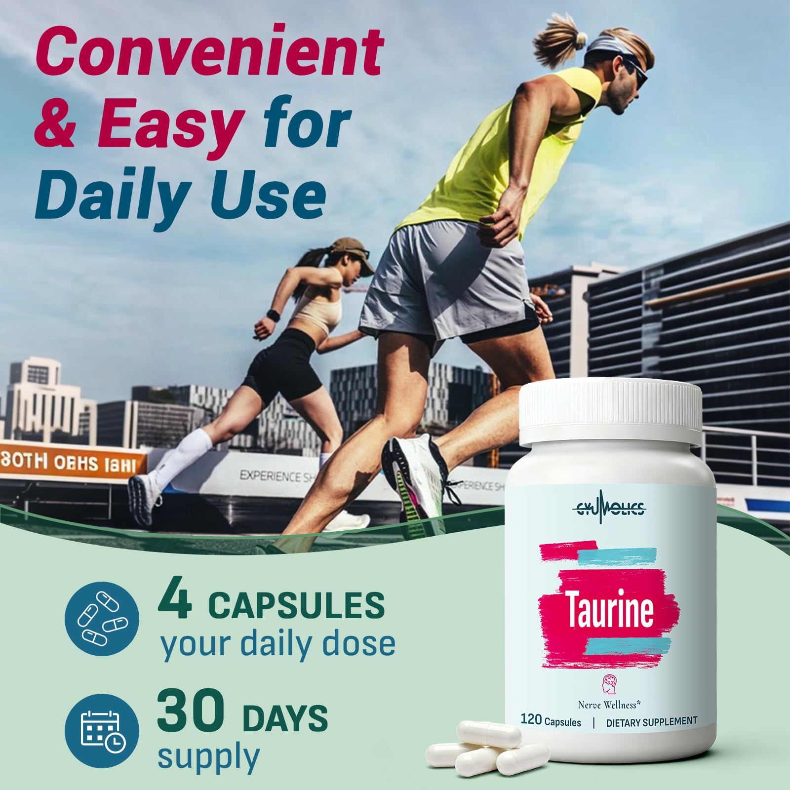 Gyumolics Taurine Supplement 2000mg vegetarian capsules with a glass of water