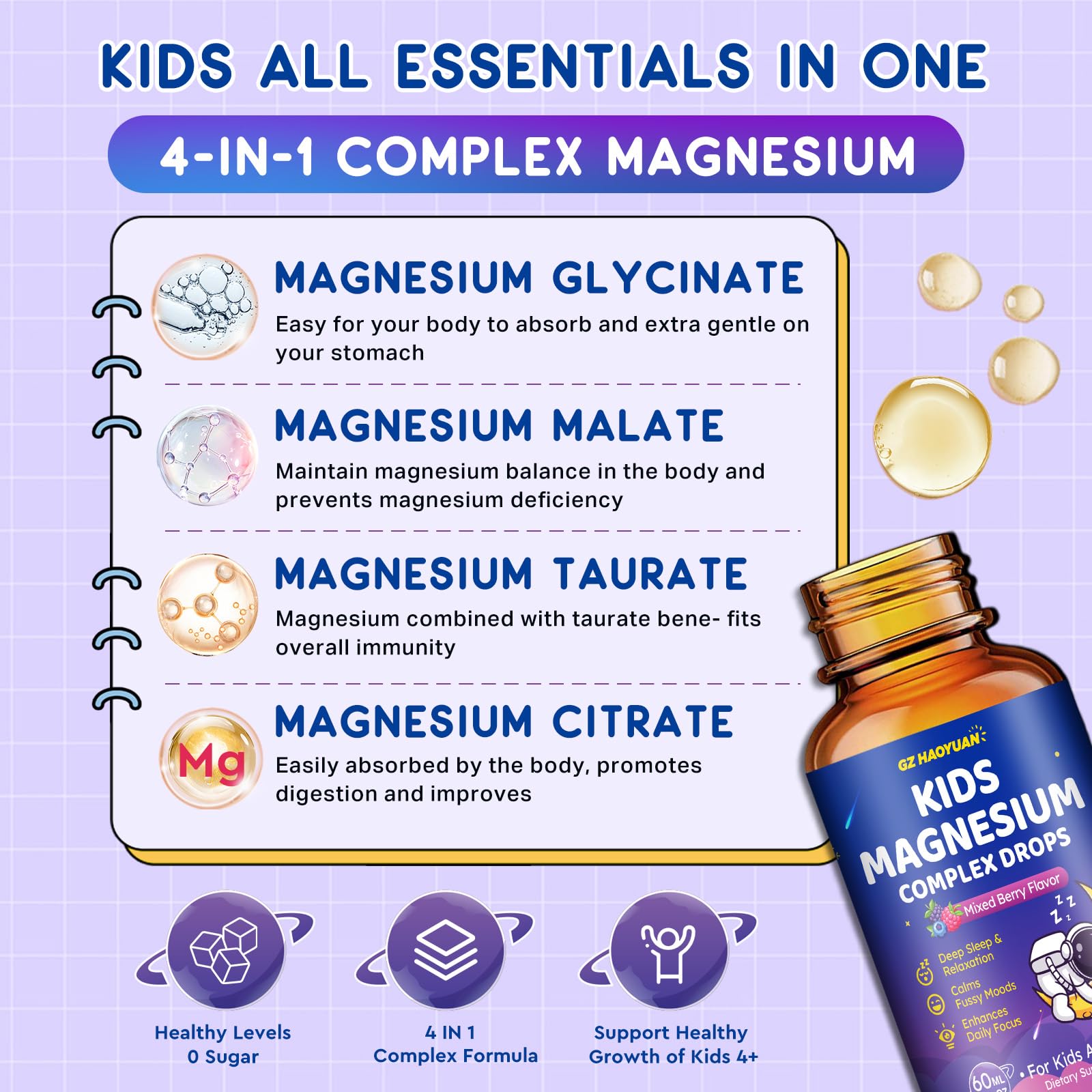GZ HAOYUAN 4 IN 1 Magnesium Complex for Kids packaging details