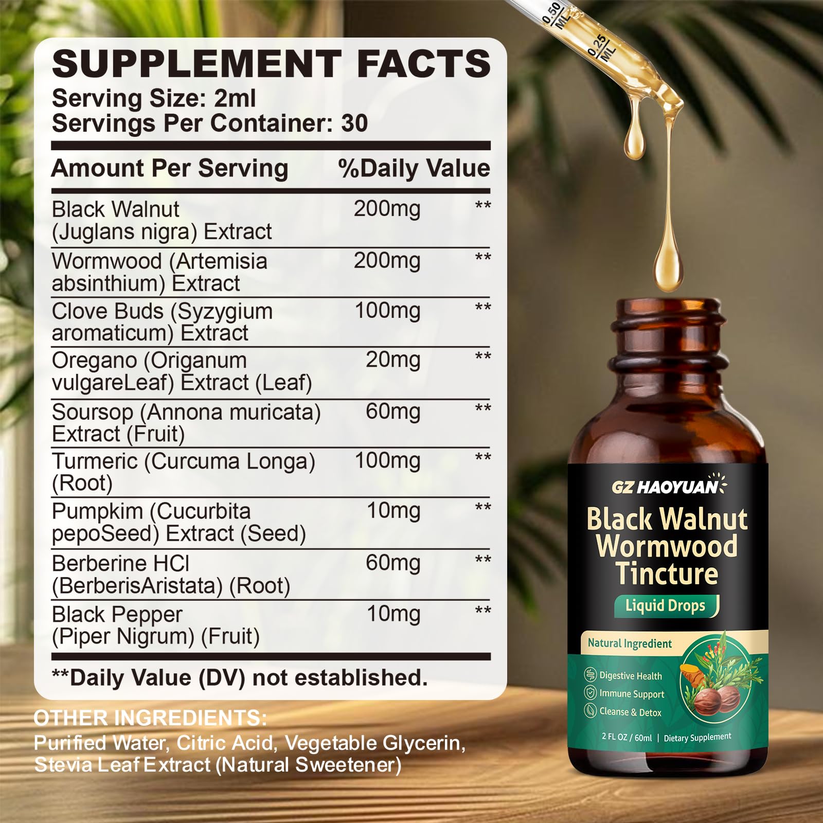 GZ HAOYUAN Black Walnut Wormwood Tincture 153g with herbs