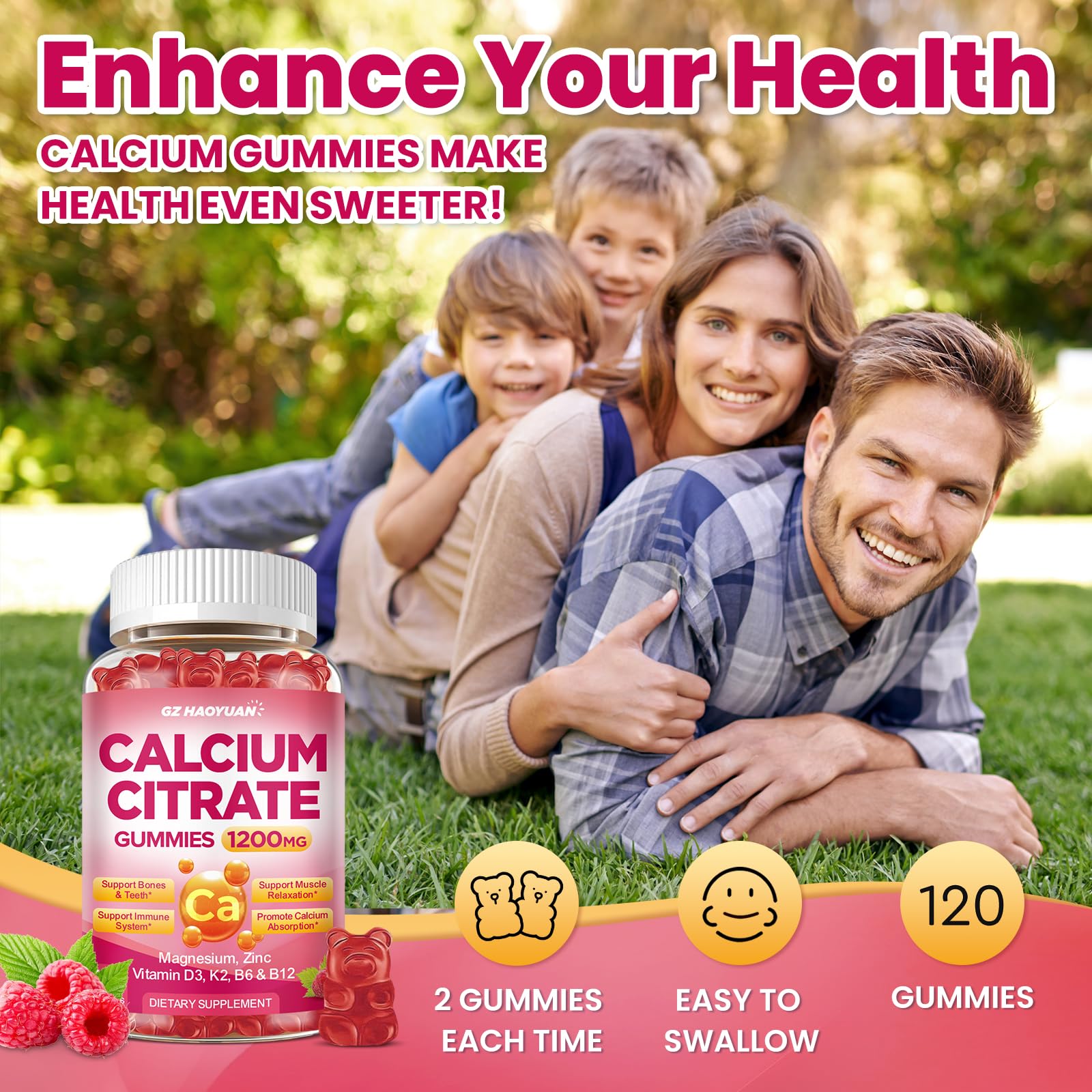 GZ HAOYUAN Calcium Citrate Gummies back view with ingredient list