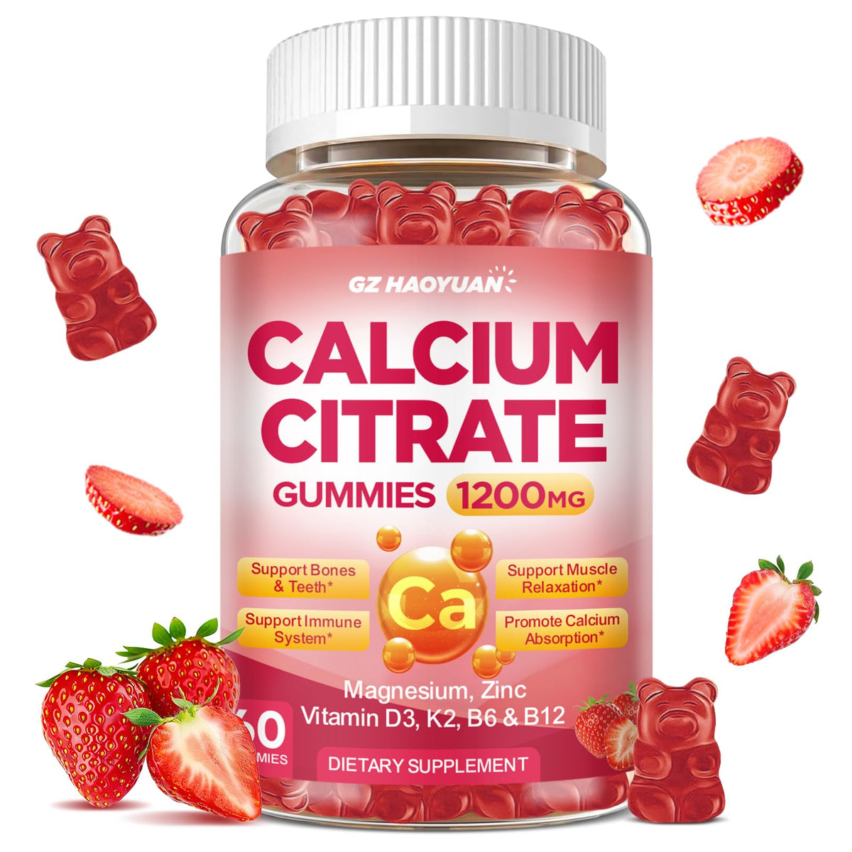 GZ HAOYUAN Calcium Citrate Gummies front view with packaging