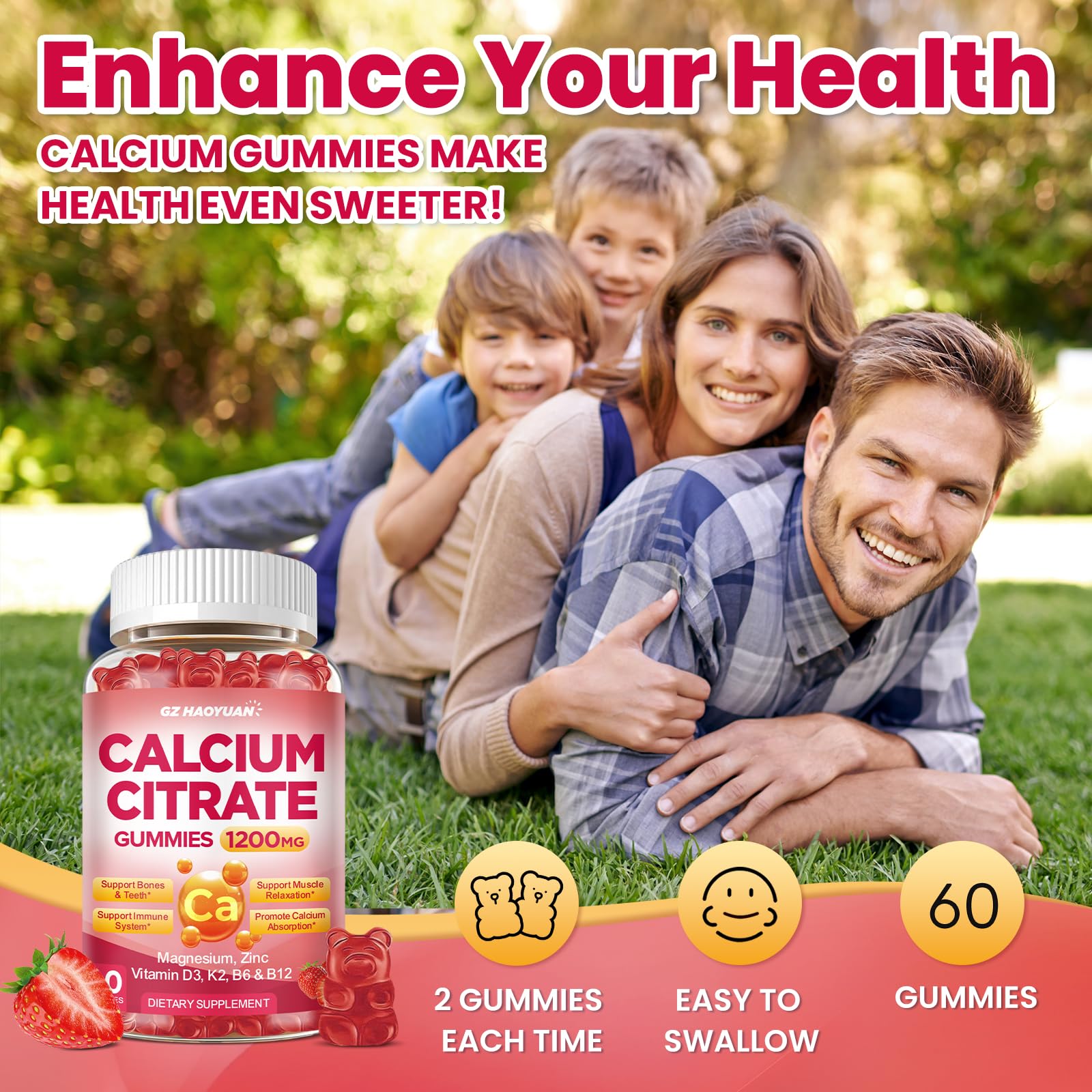GZ HAOYUAN Calcium Citrate Gummies side view showing ingredients