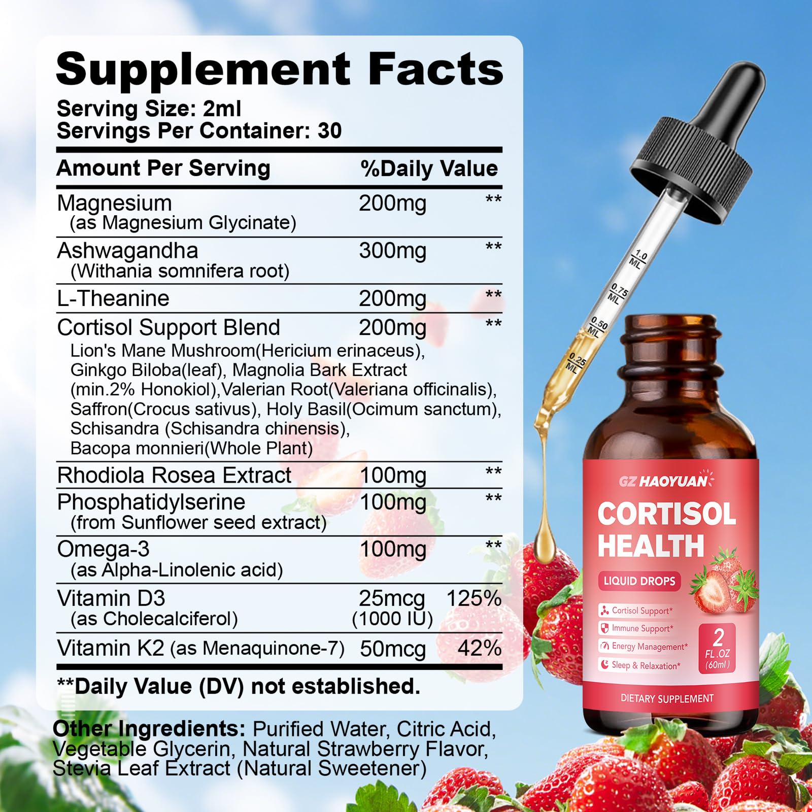 GZ HAOYUAN Cortisol Support Drops packaging dimensions