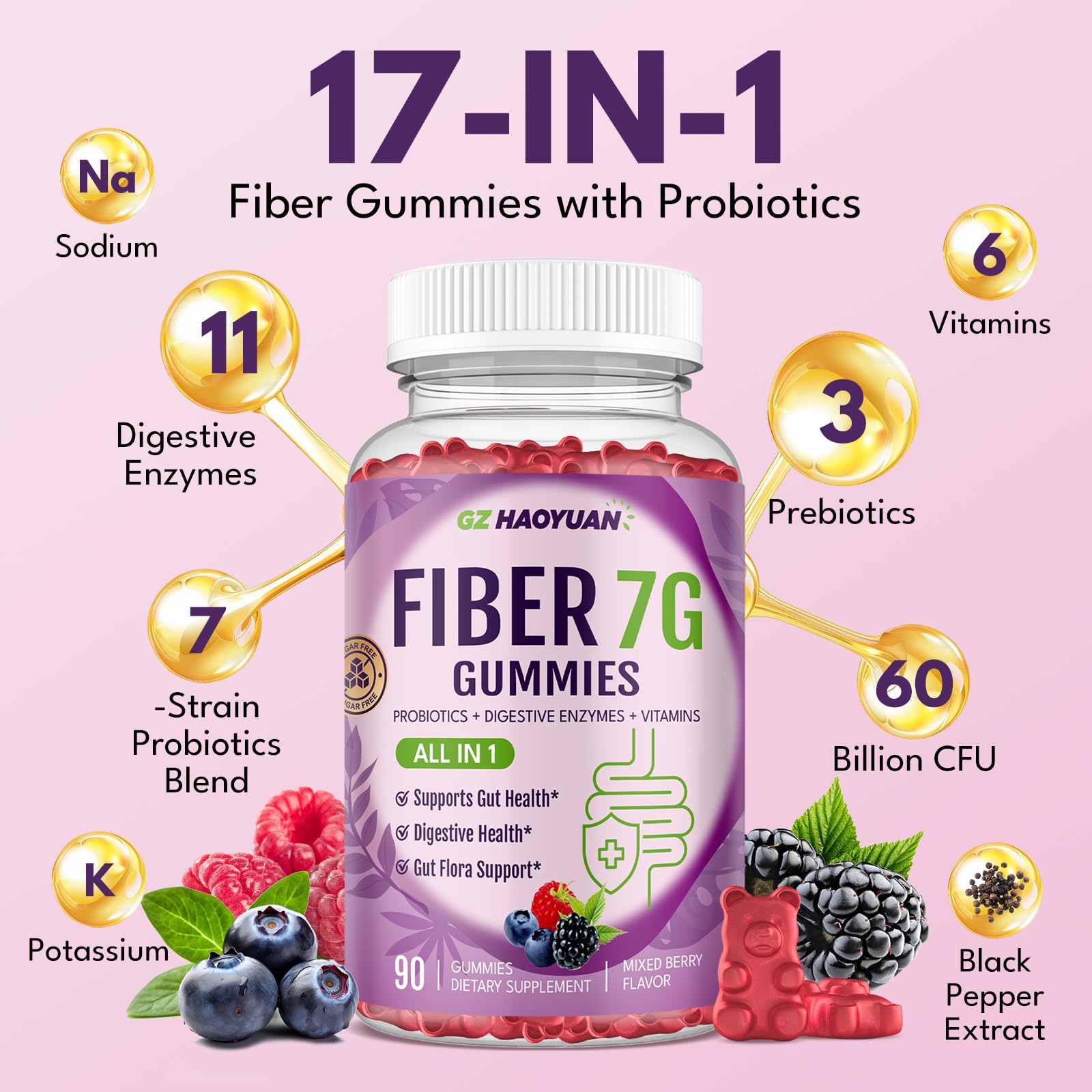 GZ HAOYUAN Dietary Fiber Gummies displayed with a measuring spoon