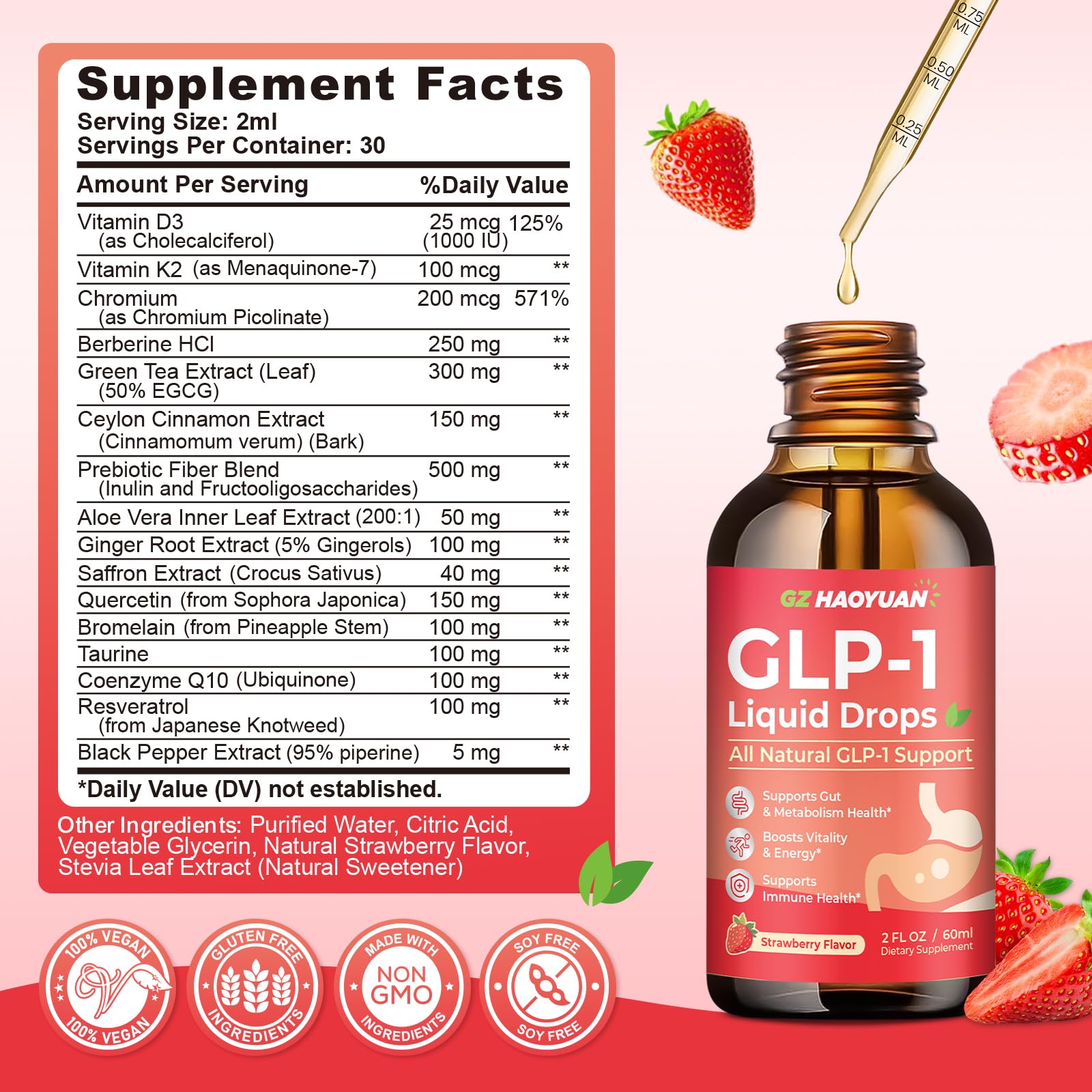 GZ HAOYUAN GLP-1 Liquid Drops with nutritional information