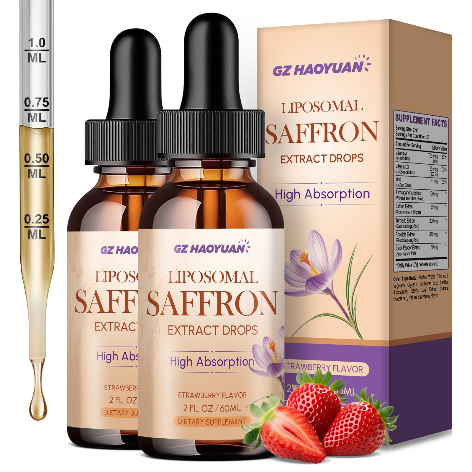 GZ HAOYUAN Liposomal Saffron Supplement 4 Fl Oz front view
