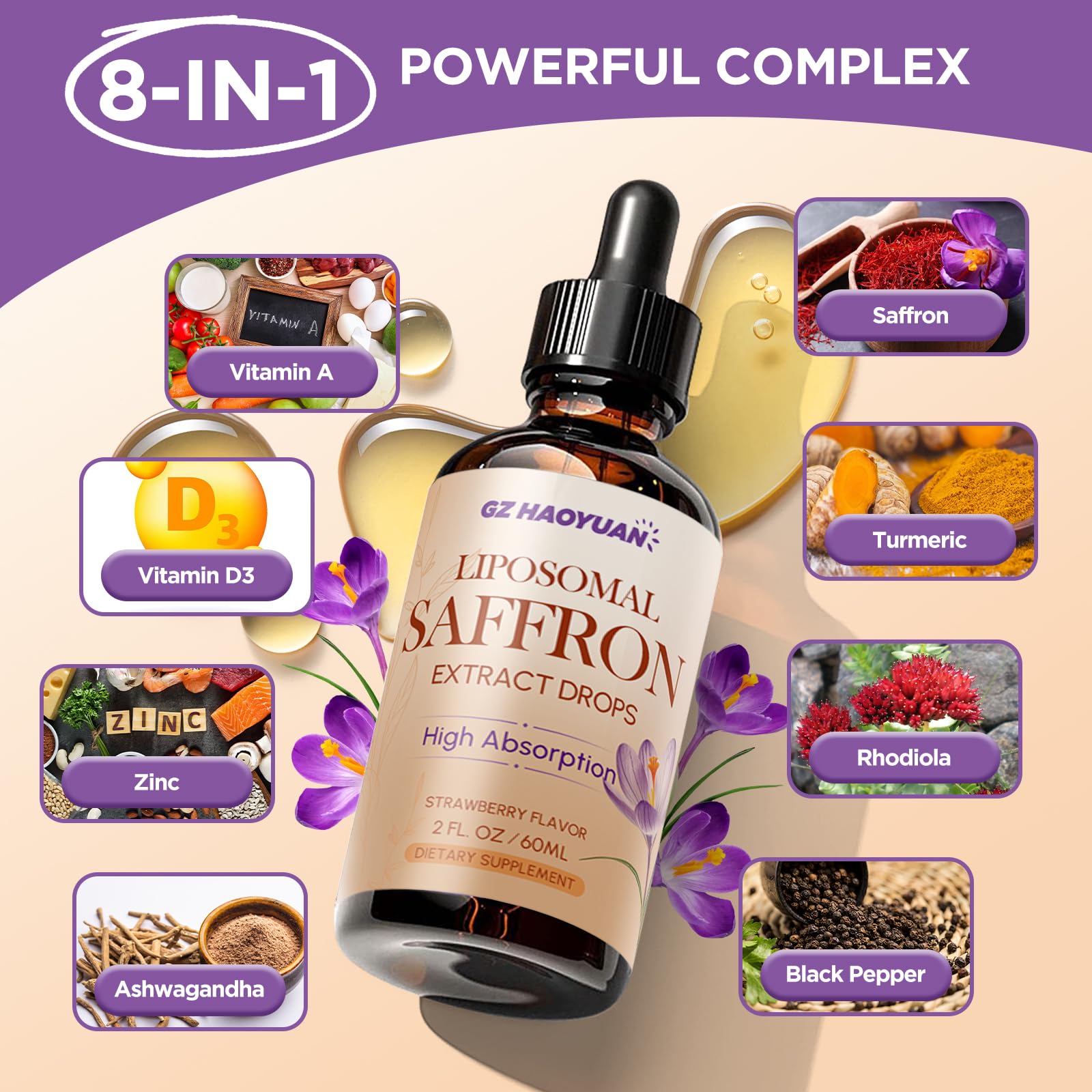 GZ HAOYUAN Liposomal Saffron Supplement liquid dropper