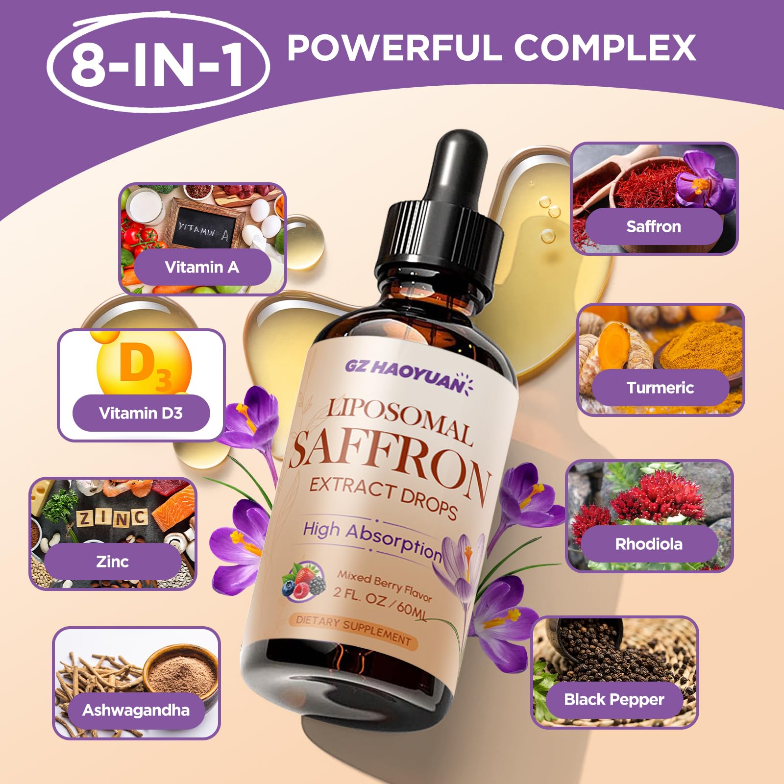 GZ HAOYUAN Liposomal Saffron Supplement serving suggestion with water