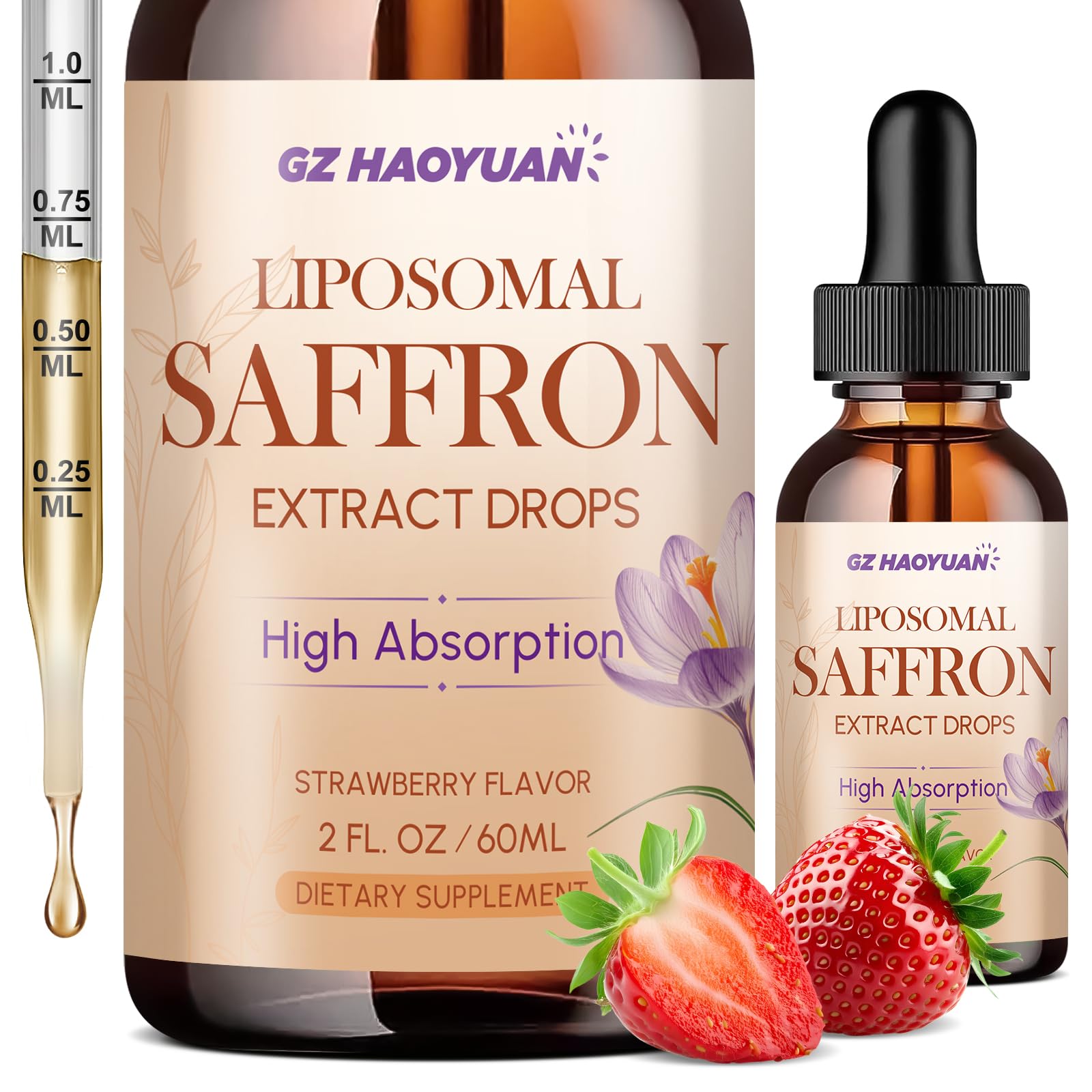 GZ HAOYUAN Liposomal Saffron Supplements 2 Fl Oz bottle front view