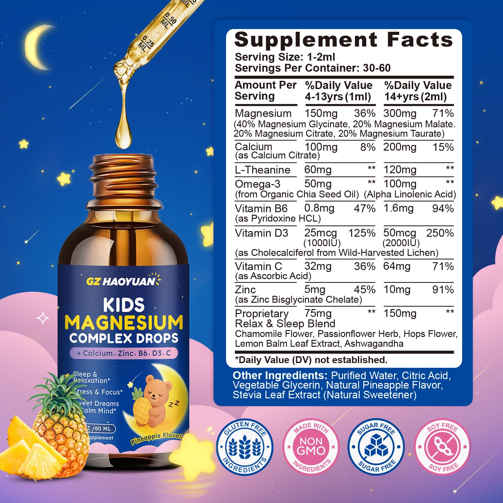 GZ HAOYUAN Magnesium Drops for Kids 150g bottle side view