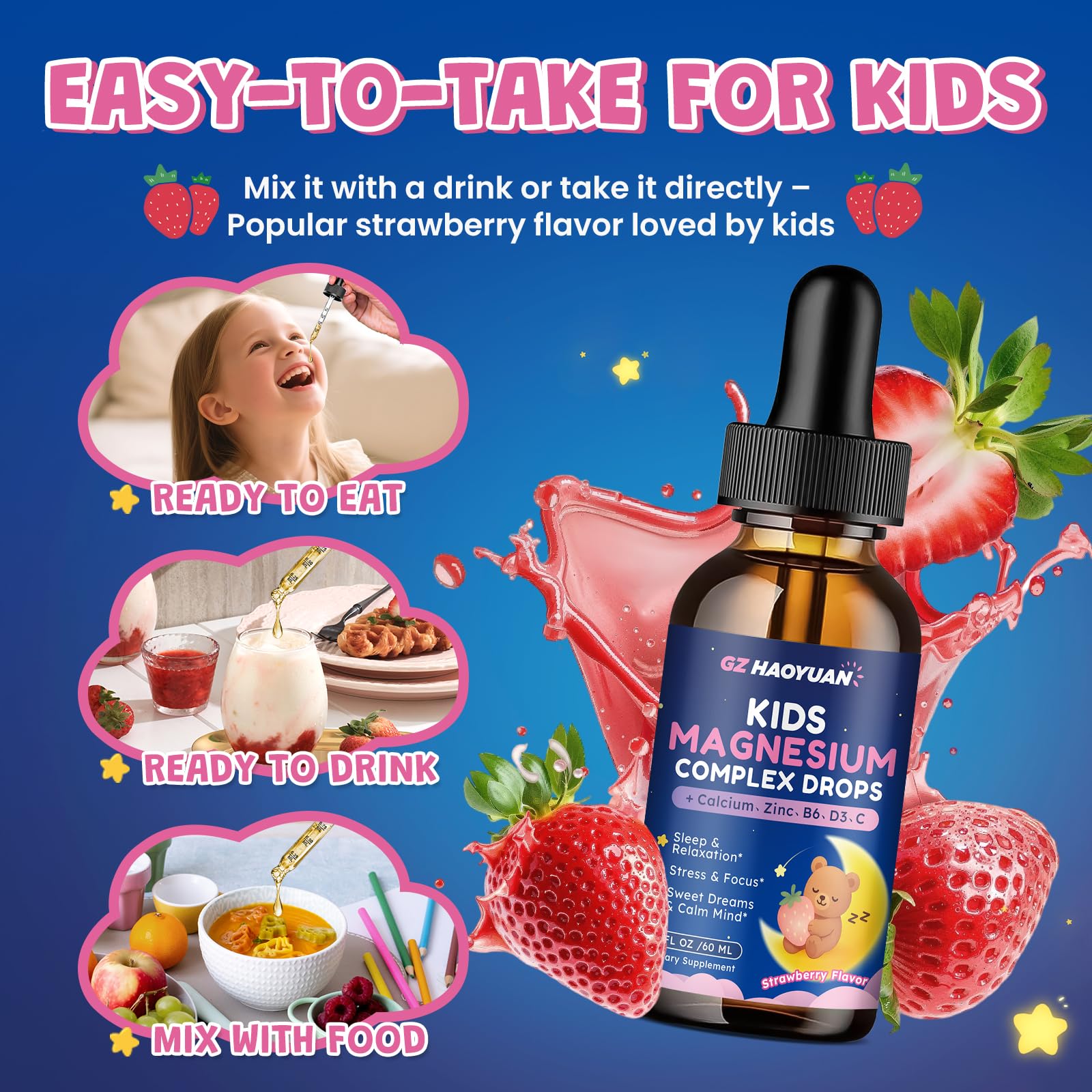 GZ HAOYUAN Magnesium Glycinate Drops for Kids on a kitchen counter